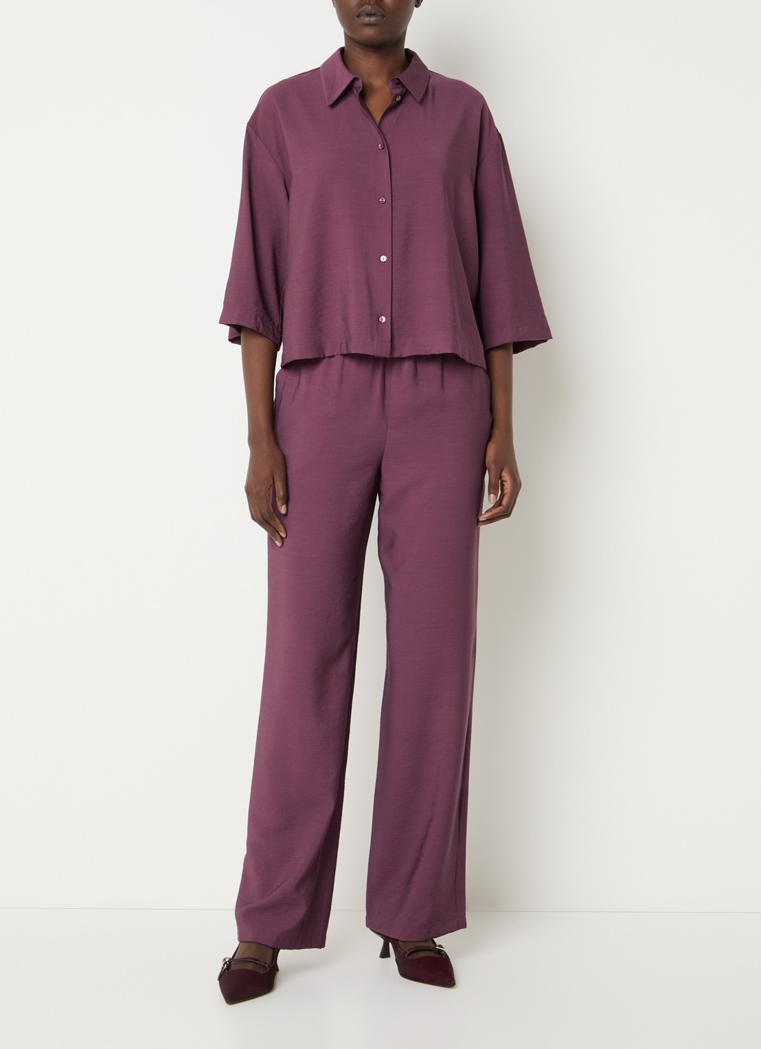 Modström Nicki blouse met plooien - voorkant 4 aubergine