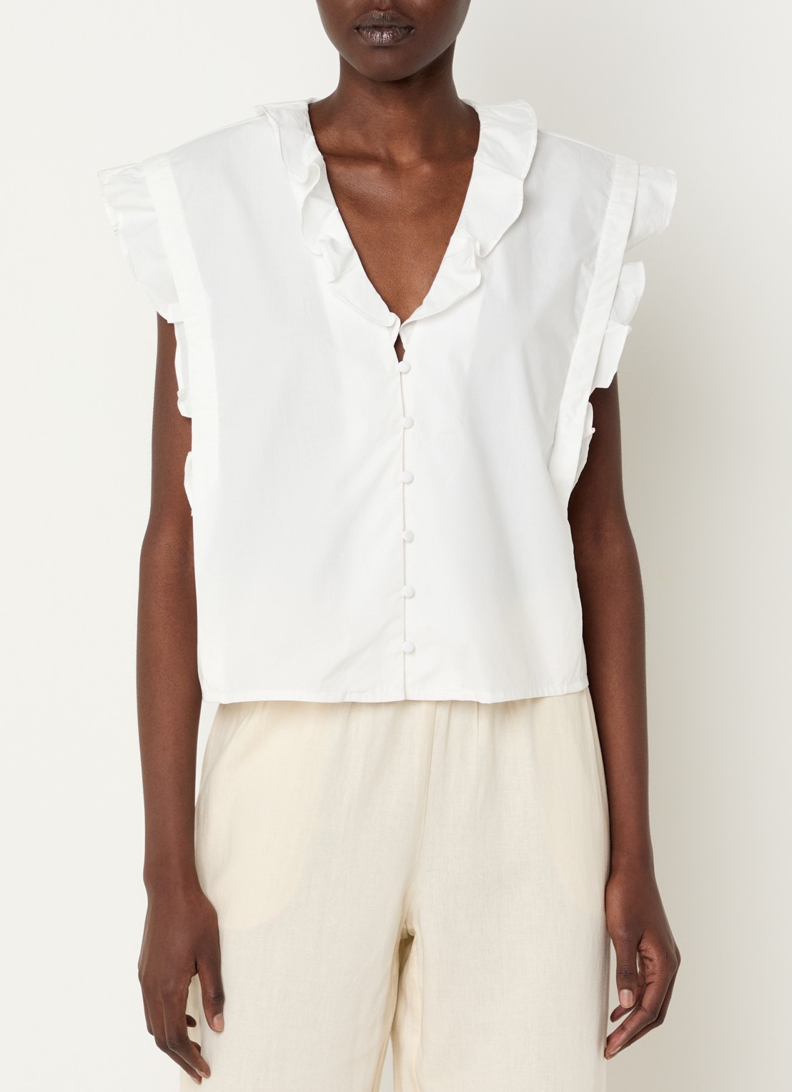 Modström Nikko mouwloze blouse met ruches - detail gebroken wit