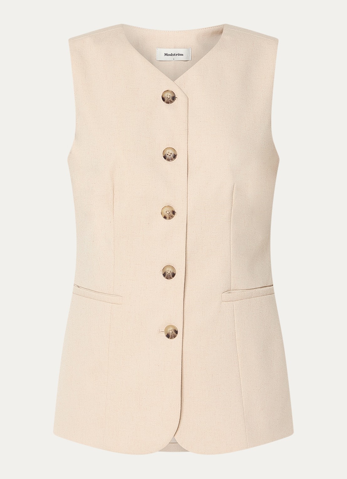 Modström Norma gilet in linnenblend met paspelzakken - voorkant creme