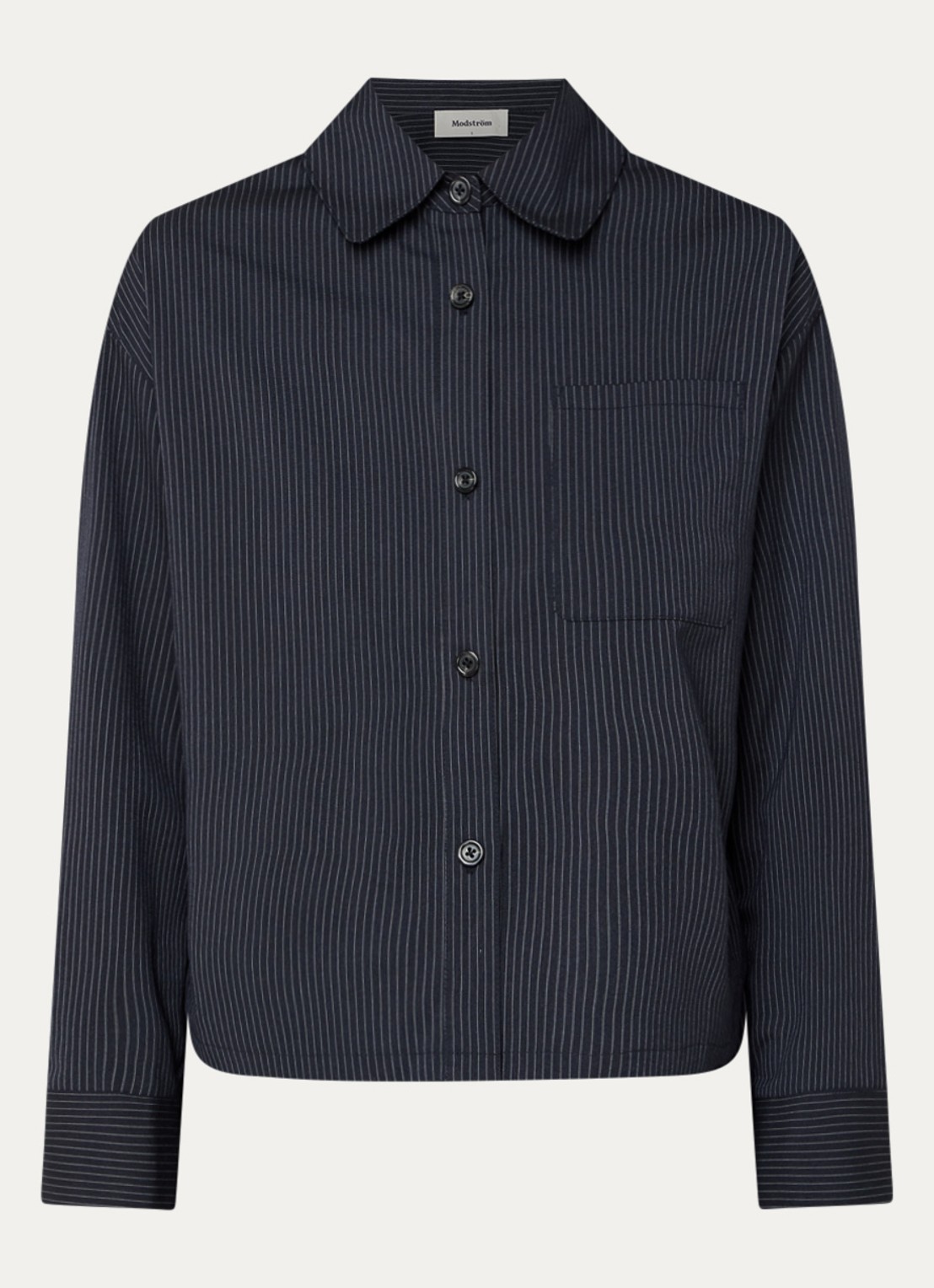 Modström Paity blouse met krijtstreep en borstzak - voorkant 3 donkerblauw