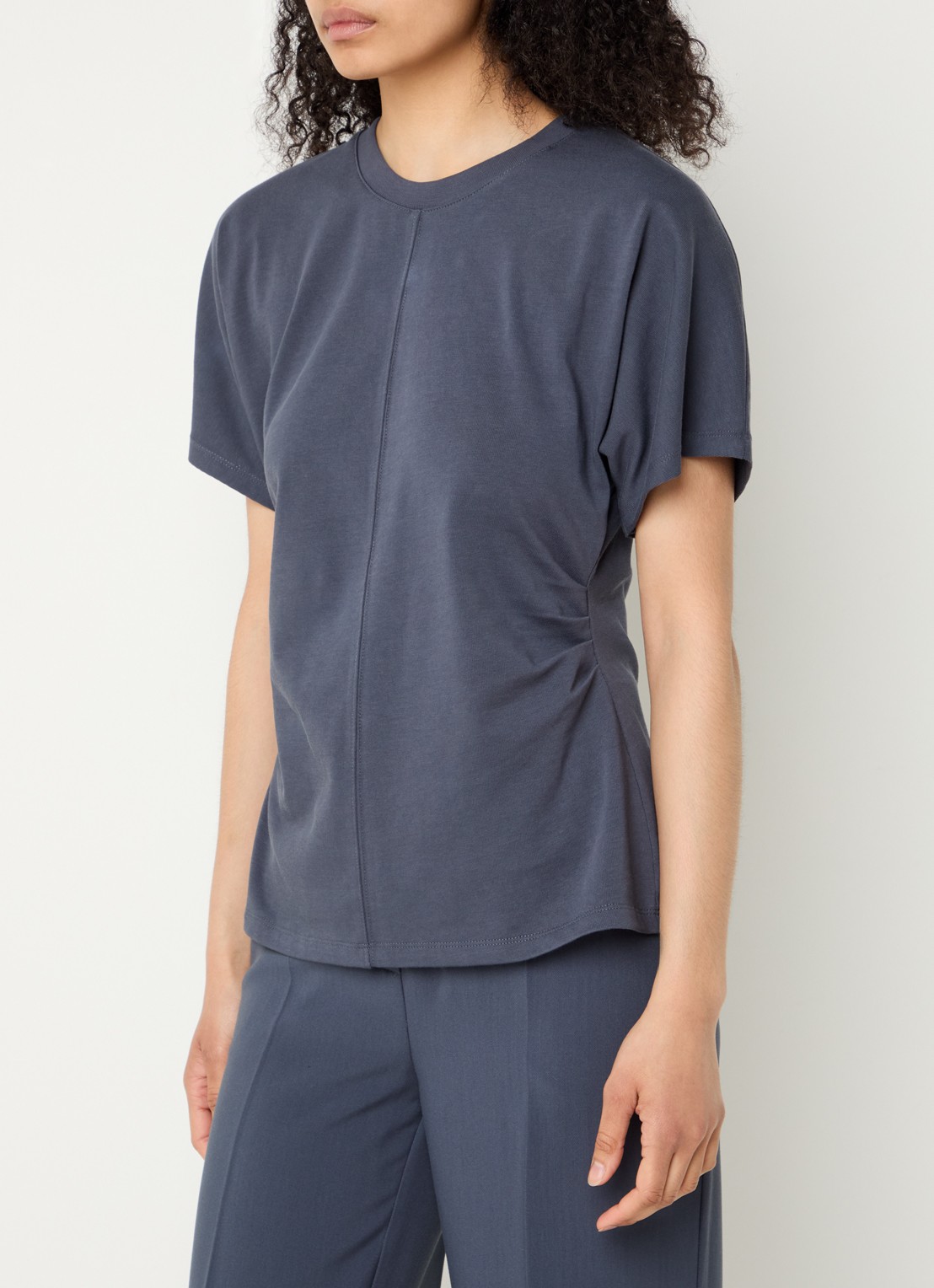 Modström Pataya t-shirt van  katoen met siernaad - detail donkerblauw
