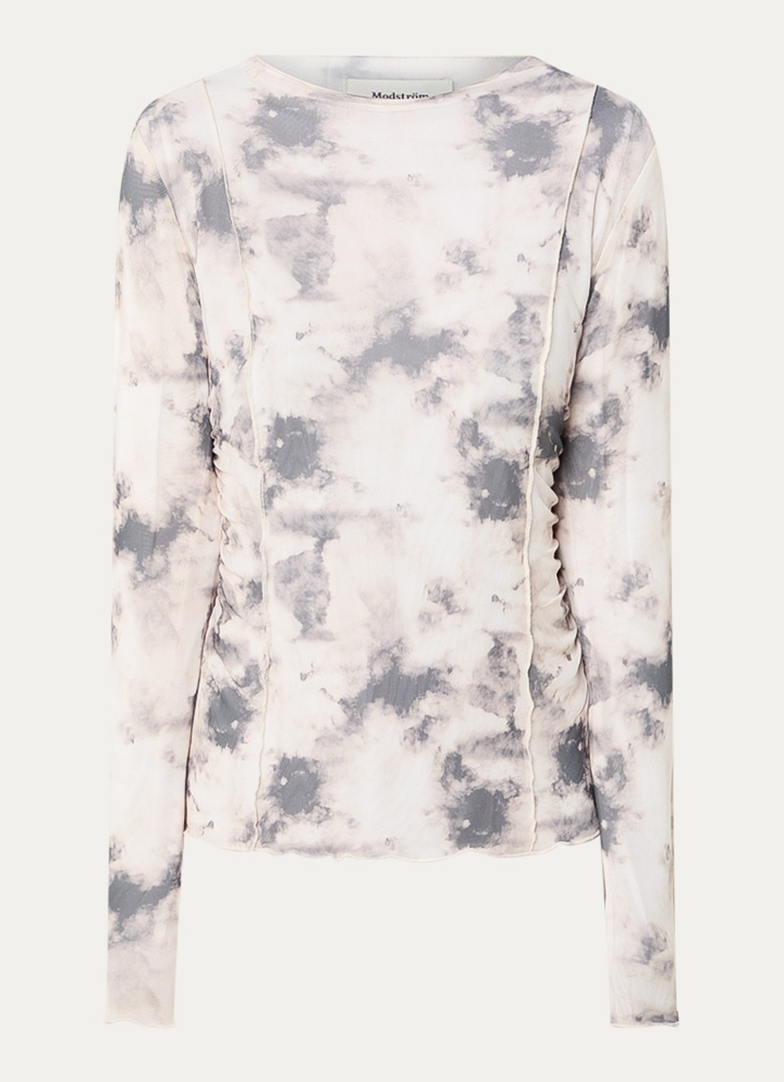 Modström Petrina semi-transparante top van mesh met print - voorkant lichtgrijs