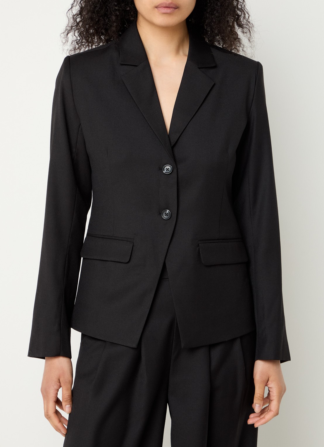 Modström Pilou blazer in wolblend met klepzakken - detail 4 zwart