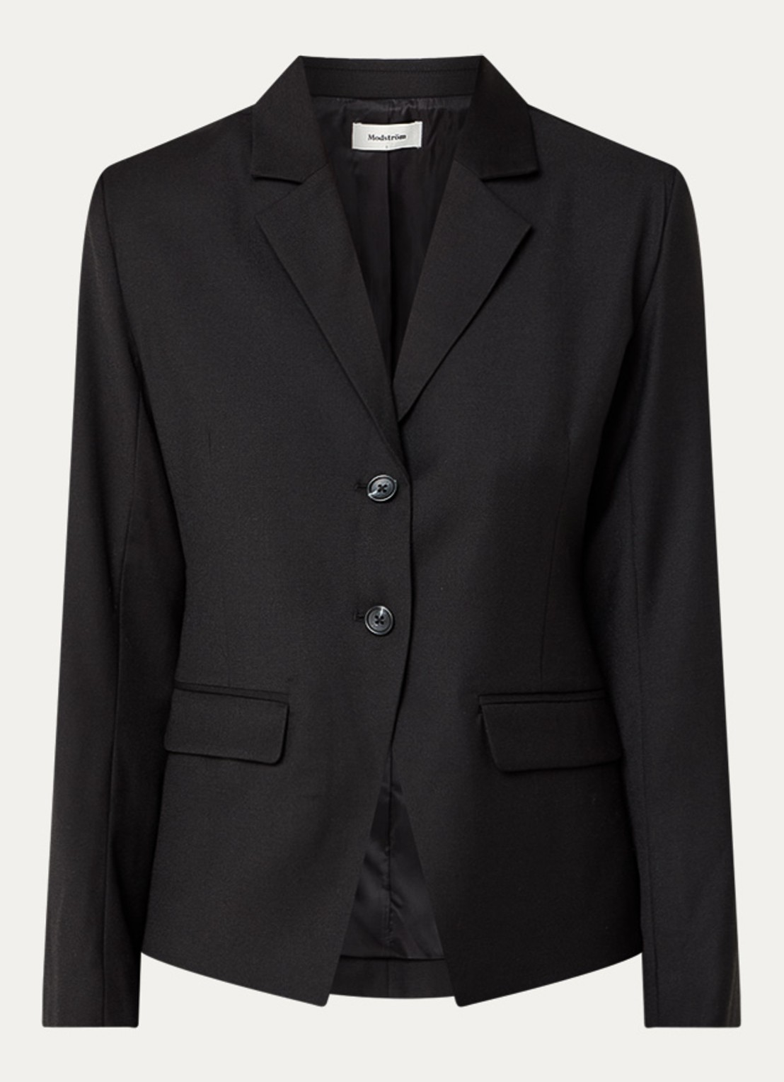 Modström Pilou blazer in wolblend met klepzakken - voorkant 2 zwart