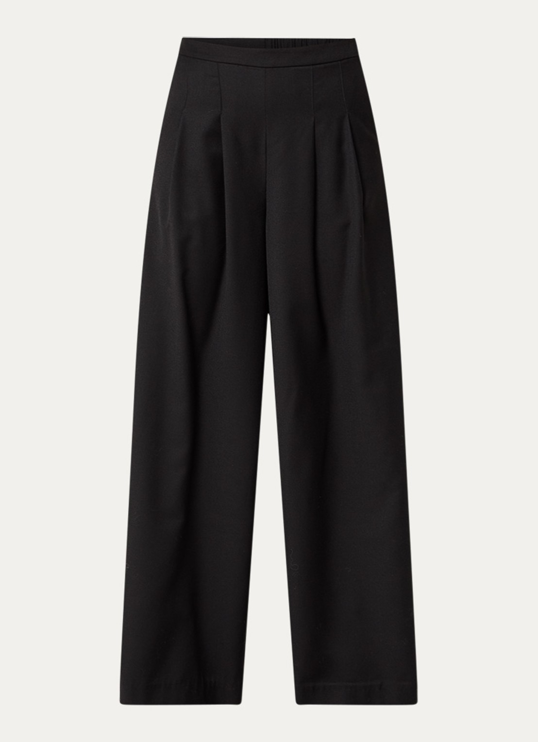 Modström Pilou high waist wide fit pantalon in wolblend met steekzakken - voorkant zwart