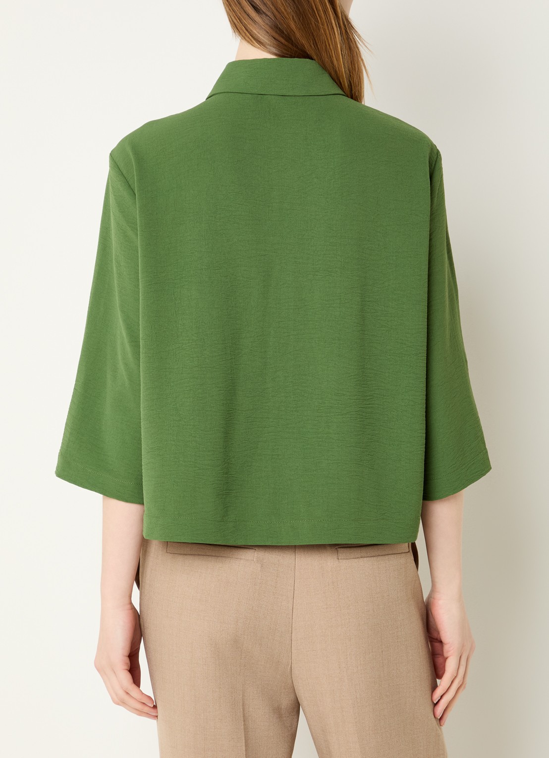 Modström Popel blouse van crêpe met trompetmouw - achterkant groen