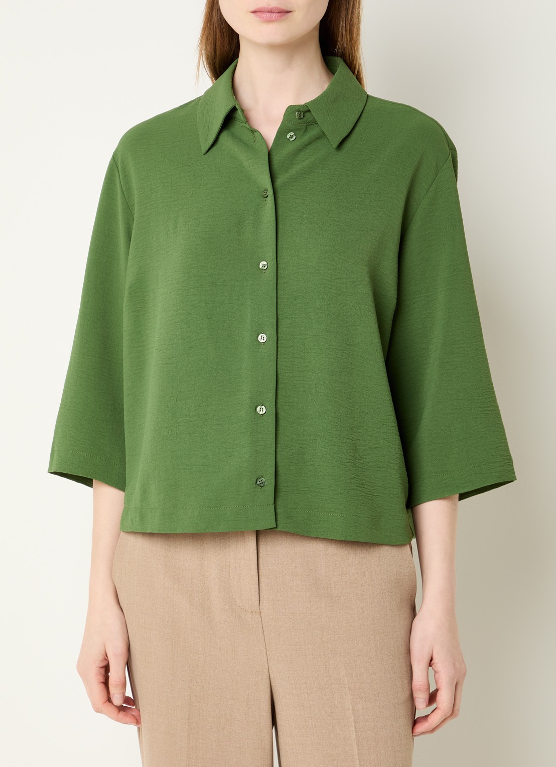 Modström Popel blouse van crêpe met trompetmouw - detail 4 groen