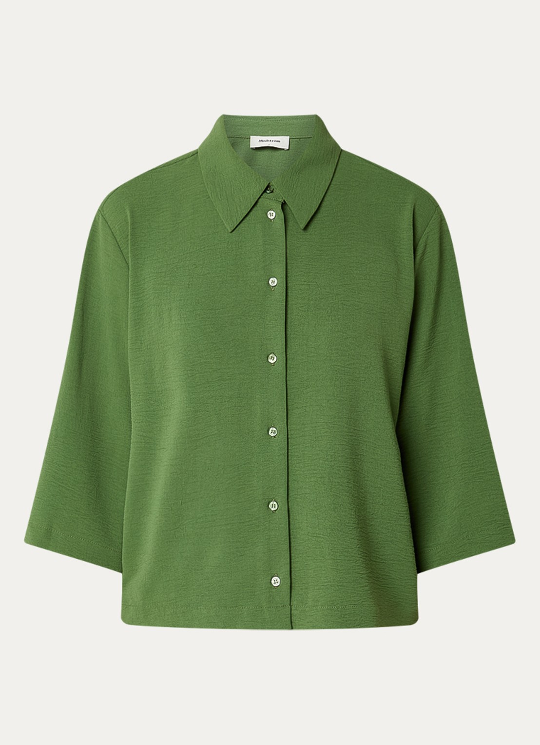 Modström Popel blouse van crêpe met trompetmouw - voorkant 2 groen