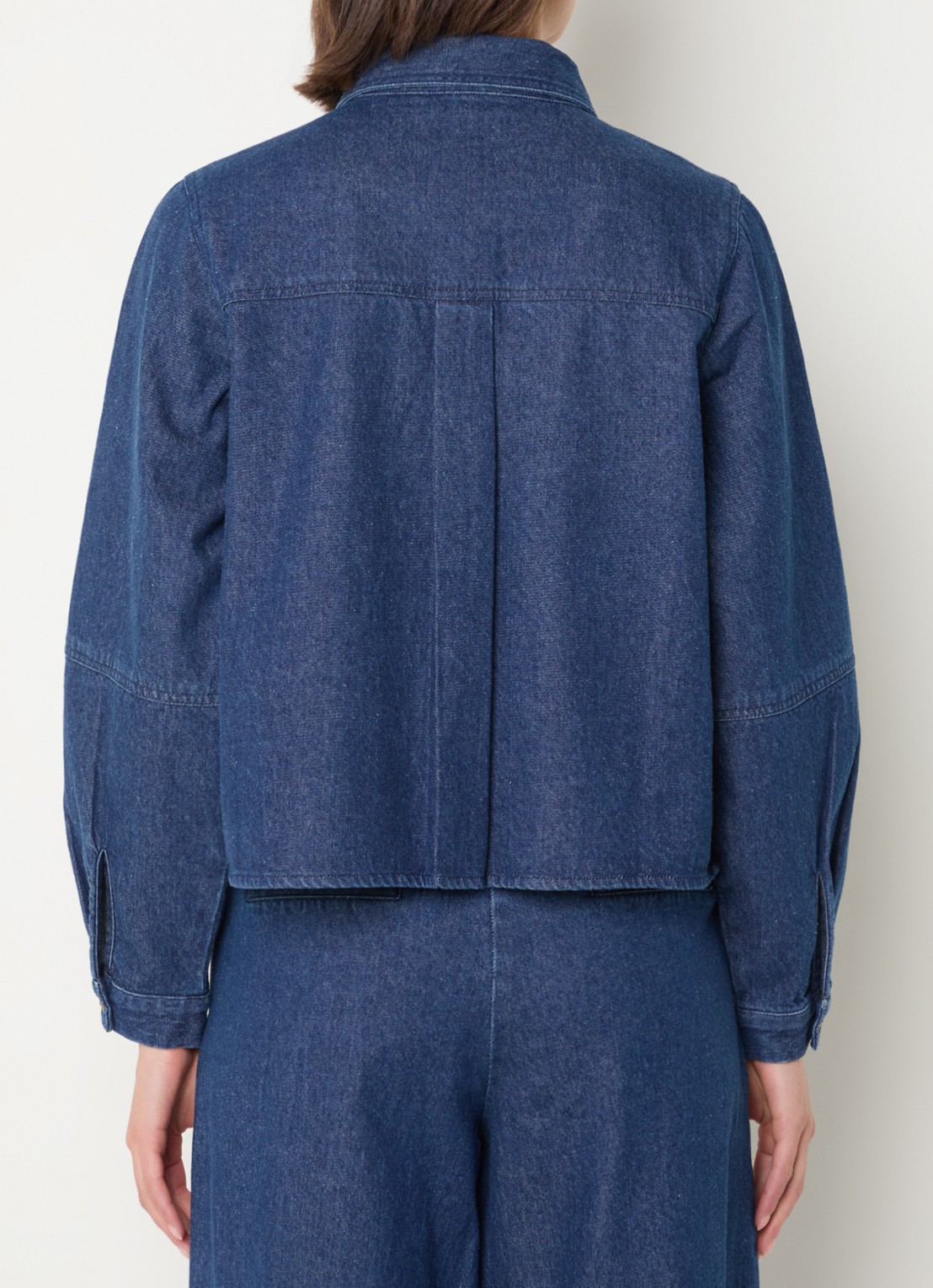 Modström Possy blouse van denim met borstzak - achterkant indigo