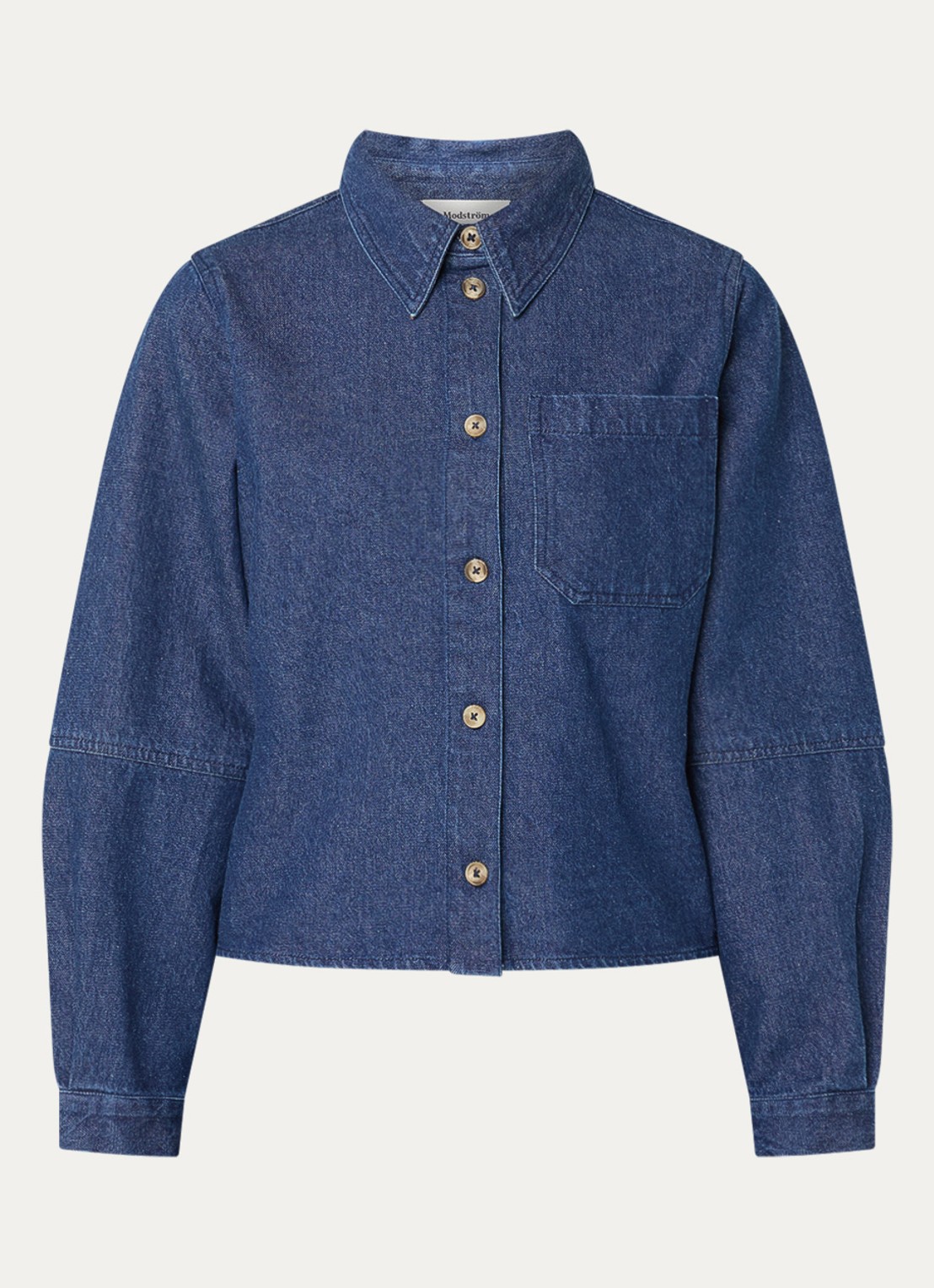 Modström Possy blouse van denim met borstzak - voorkant 2 indigo