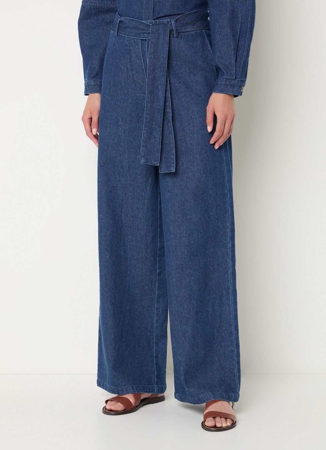 Modström Possym high waist wide leg jeans met elastische band en strikceintuur - detail 4 indigo