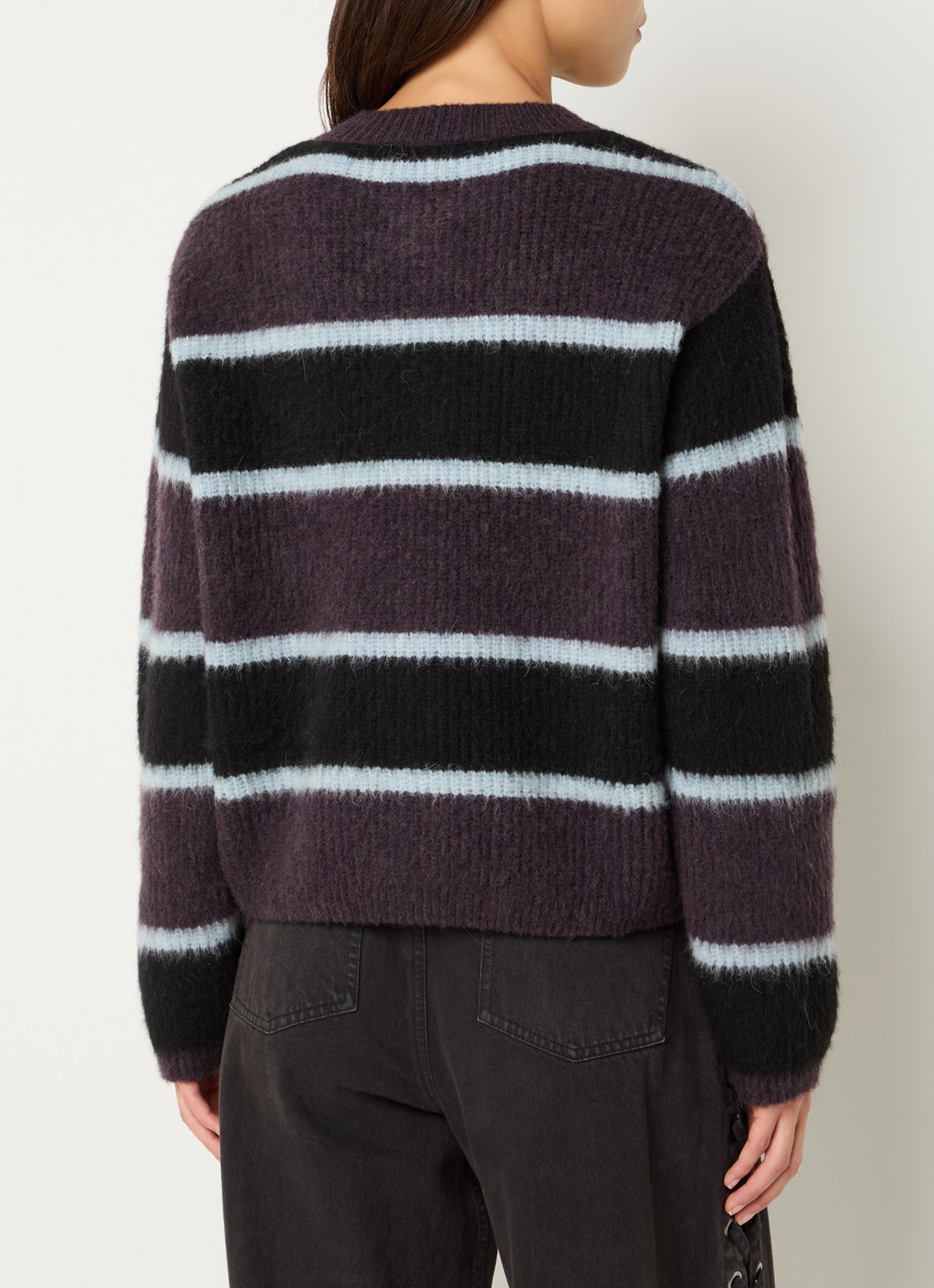 Modström Rafael fijngebreid vest in alpaca wolblend met streepprint - achterkant 3 aubergine