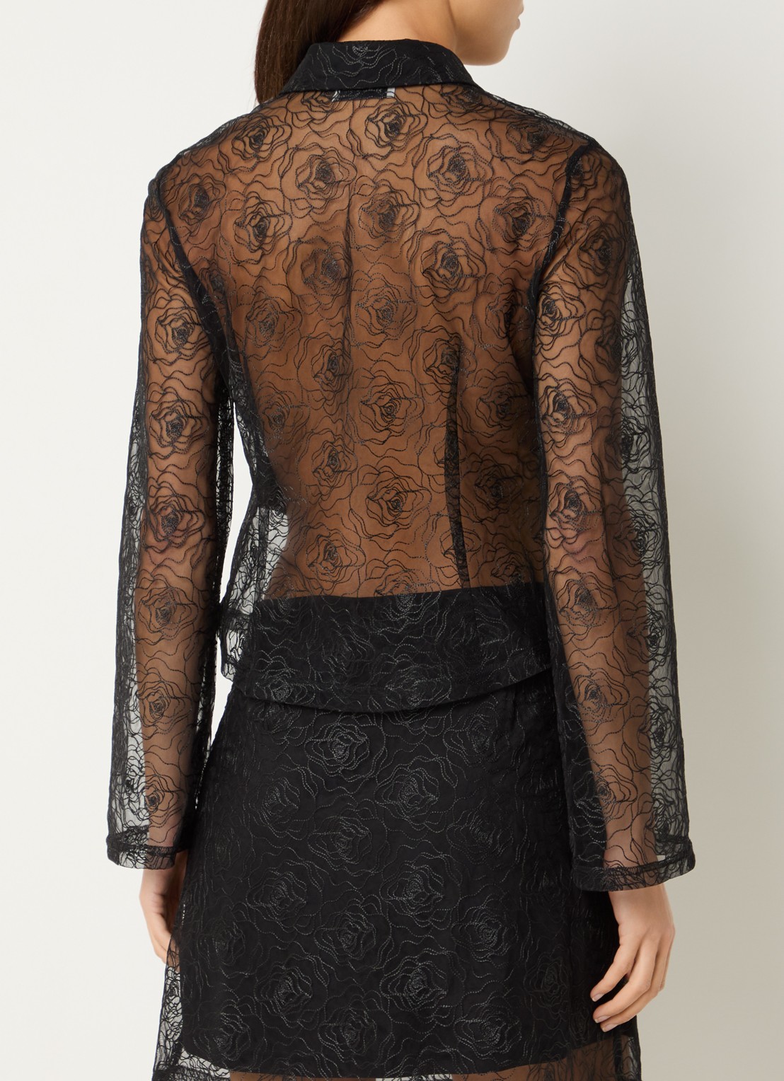 Modström Rocco semi-transparante blouse van kant met bloemenprint - achterkant zwart