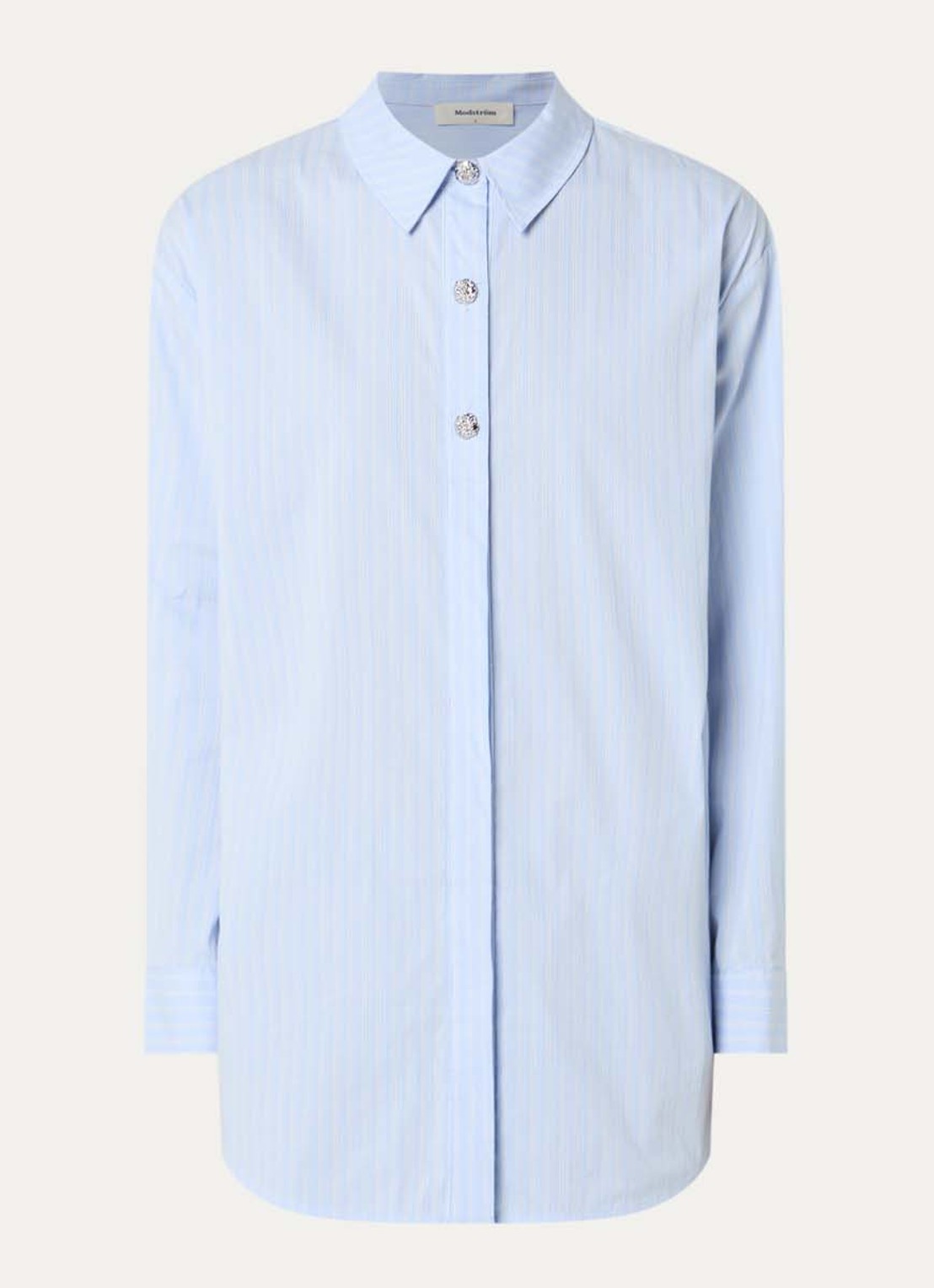 Modström Rowan blouse met streepprint - voorkant 3 lichtblauw