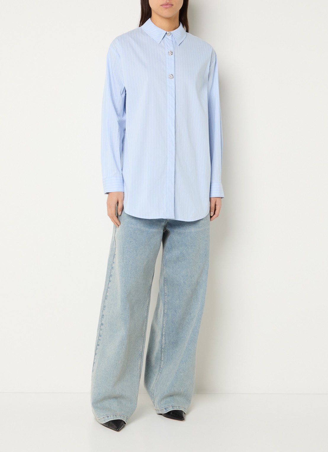 Modström Rowan blouse met streepprint - voorkant 4 lichtblauw