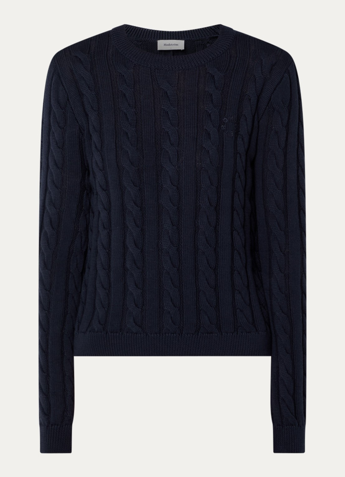Modström Sabre kabelgebreide trui met logoborduring - voorkant 3 donkerblauw