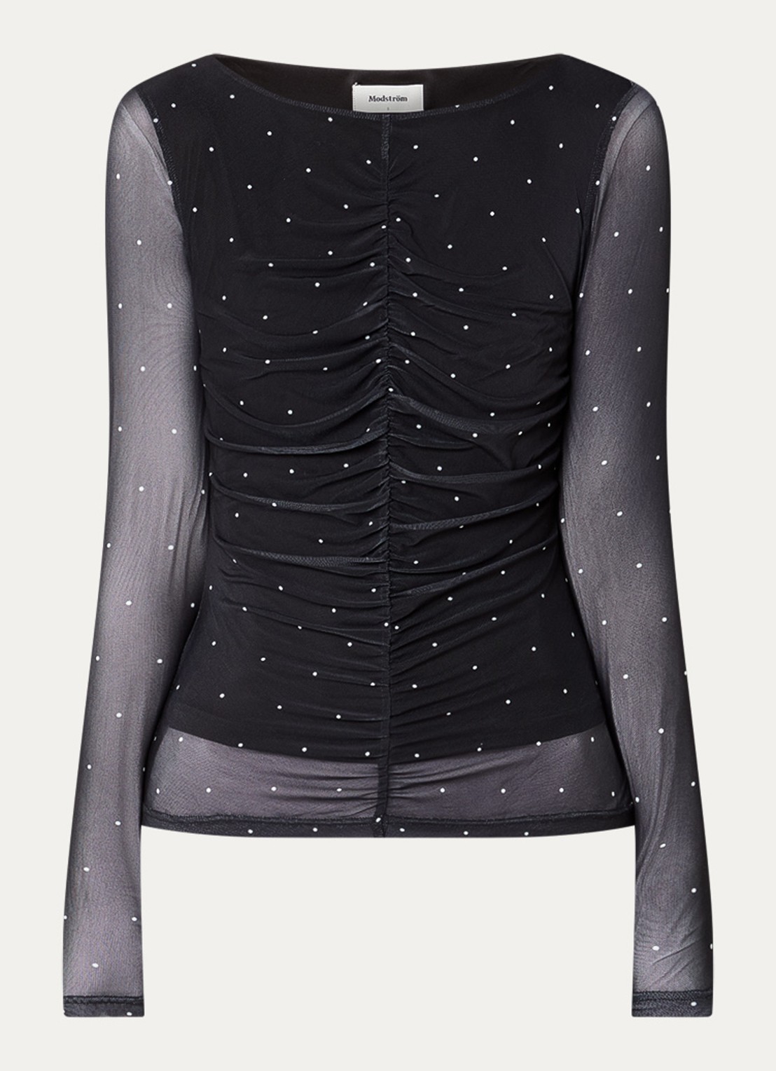 Modström Samala semi-transparante top van mesh met stippenprint - voorkant 3 zwart
