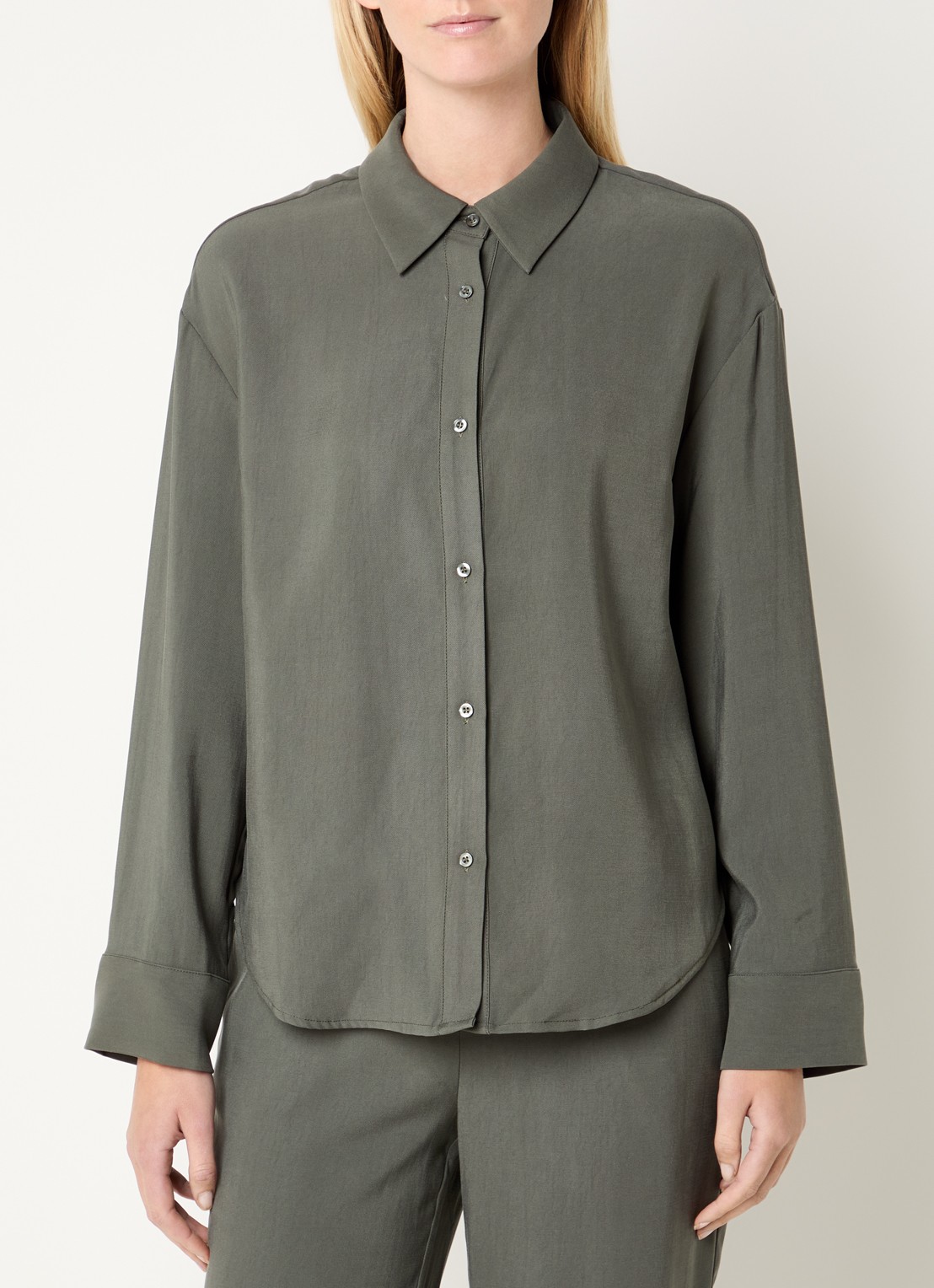 Modström Sebastian blouse met kraag - detail 4 legergroen