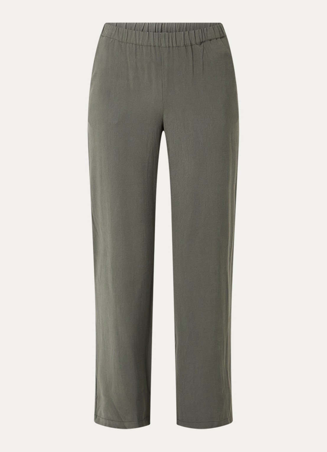 Modström Sebastian high waist straight fit broek met steekzakken - voorkant legergroen