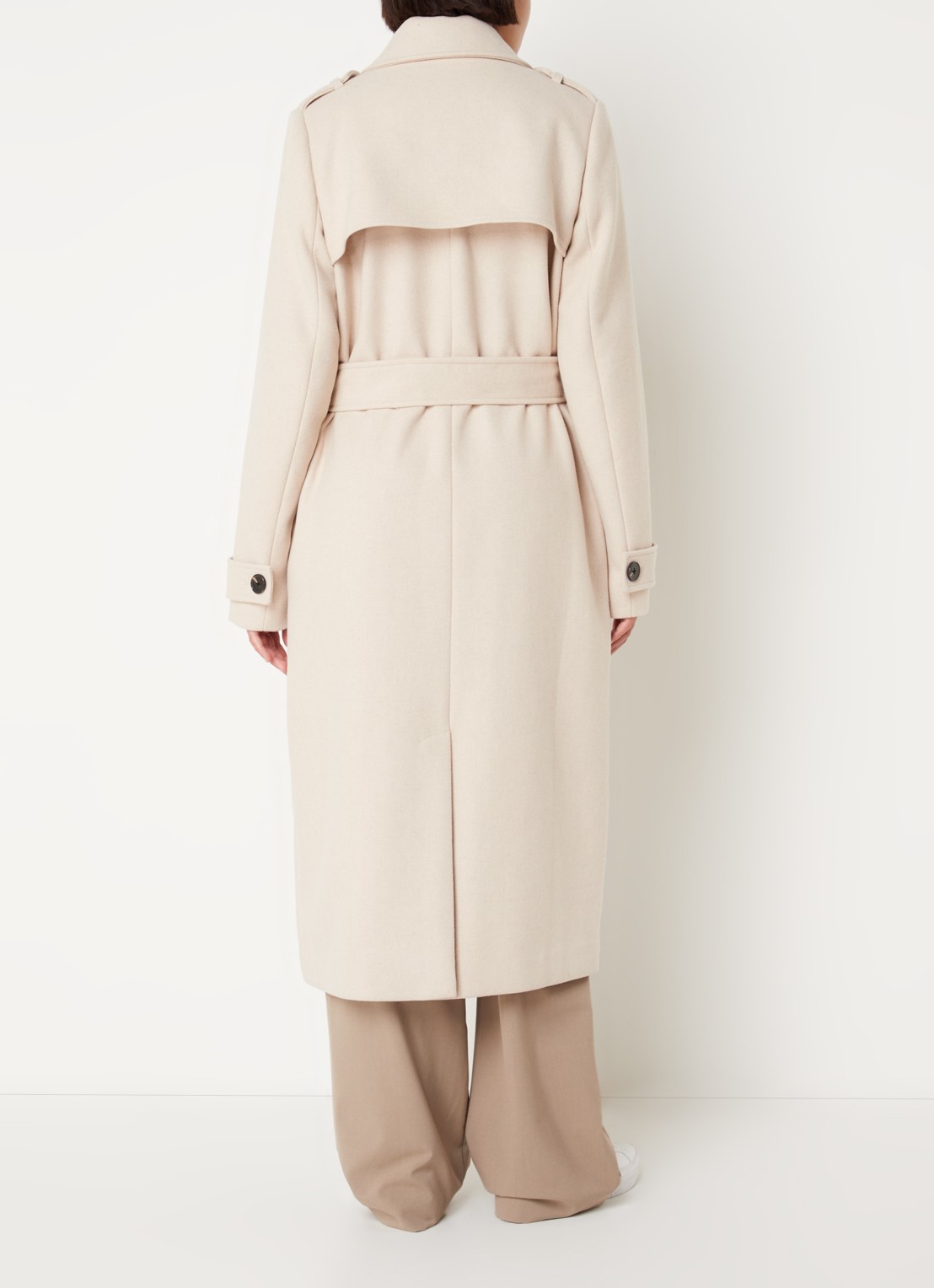 Modström Shay double-breasted mantel in wolblend - achterkant creme