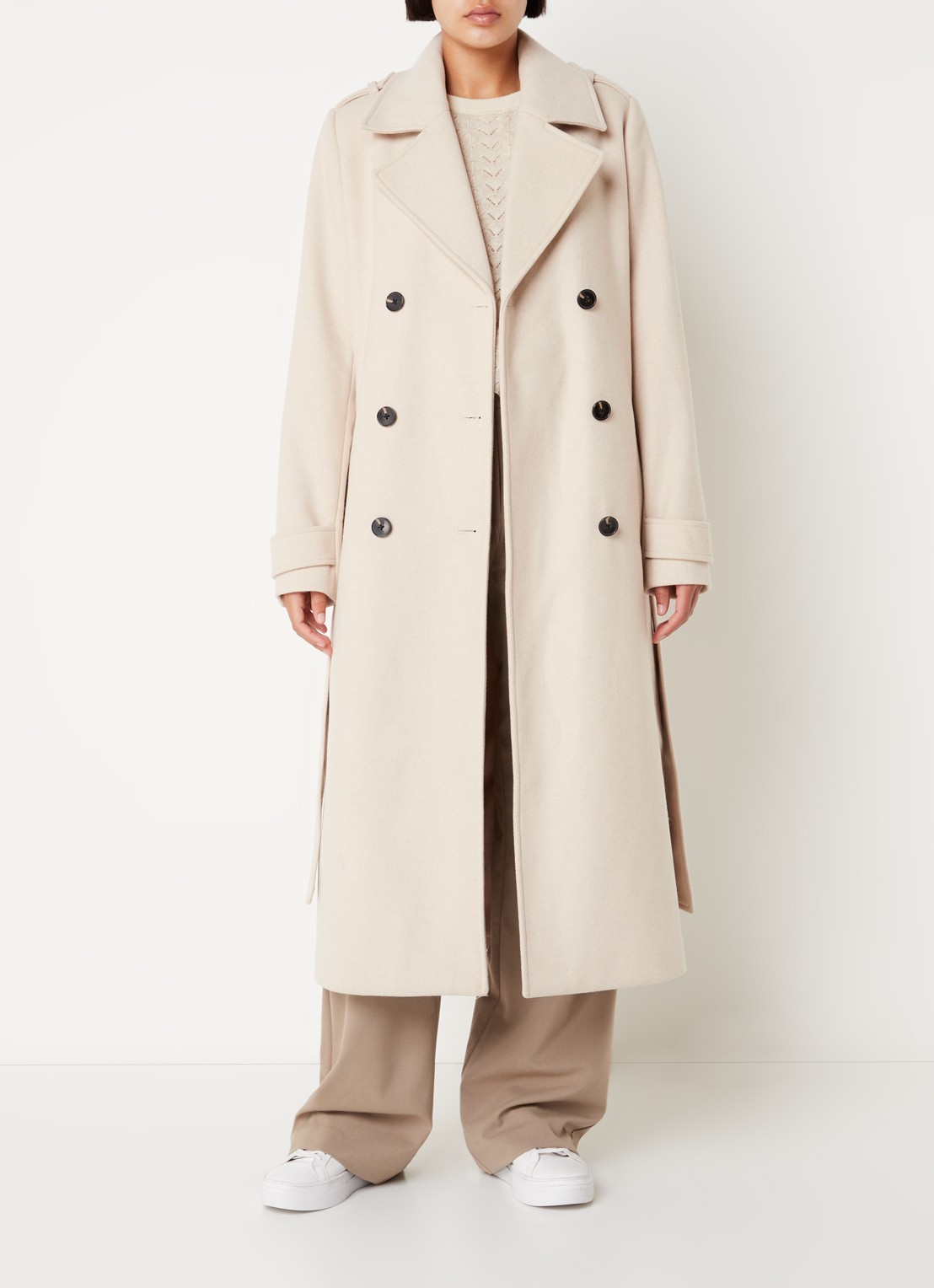 Modström Shay double-breasted mantel in wolblend - voorkant 3 creme