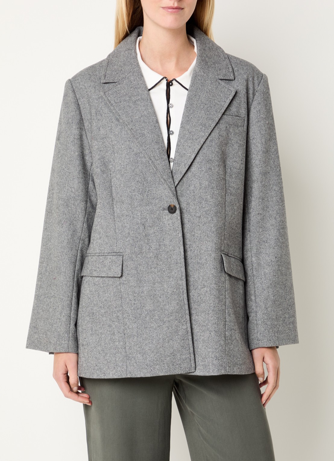 Modström Simon blazer in wolblend met gemêleerd dessin - detail grijsmele