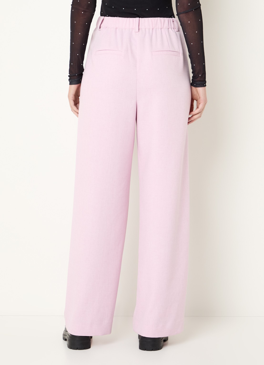 Modström Sophie high waist straight fit pantalon in linnenblend - achterkant 4 oudroze