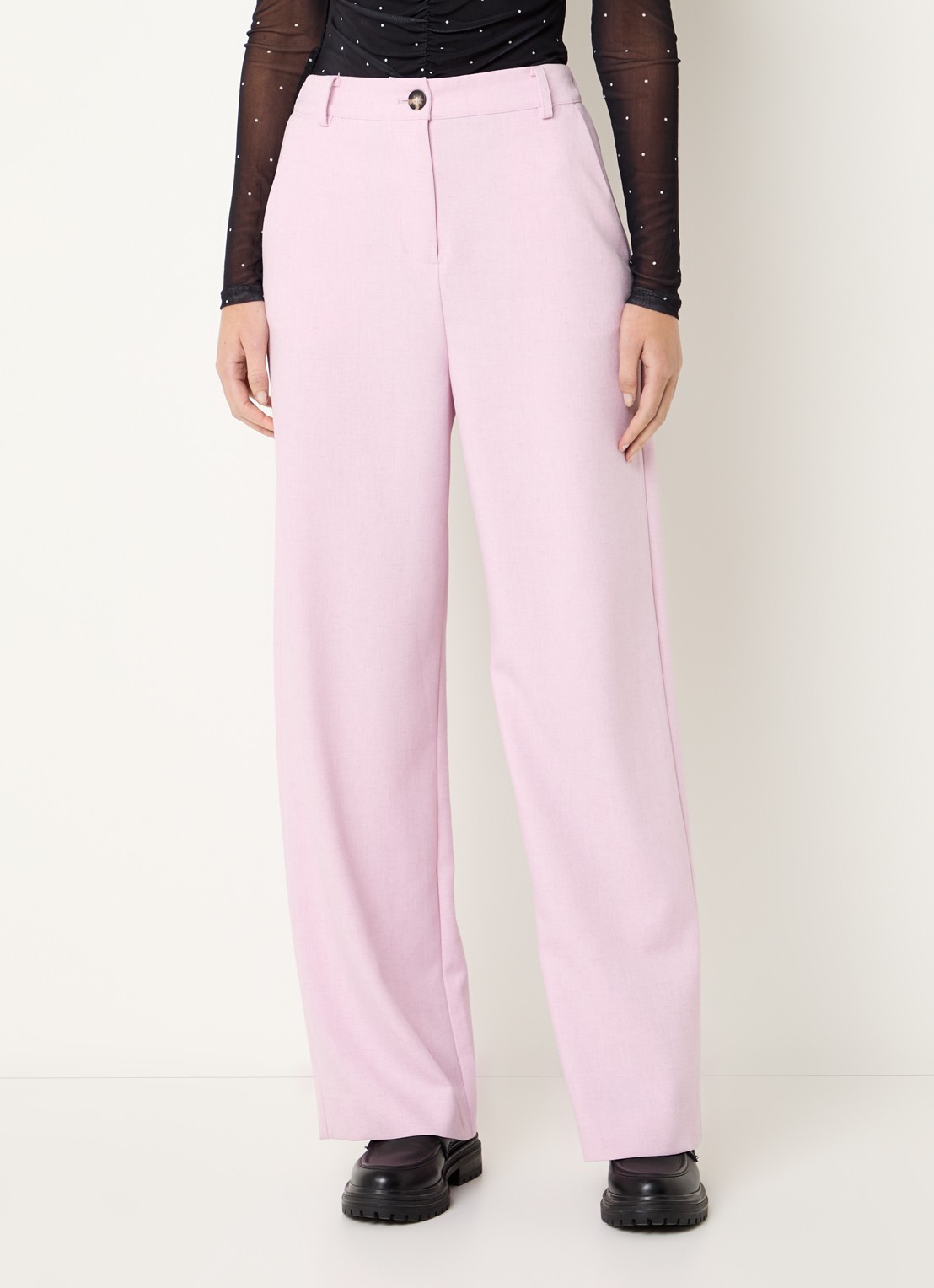 Modström Sophie high waist straight fit pantalon in linnenblend - detail 3 oudroze