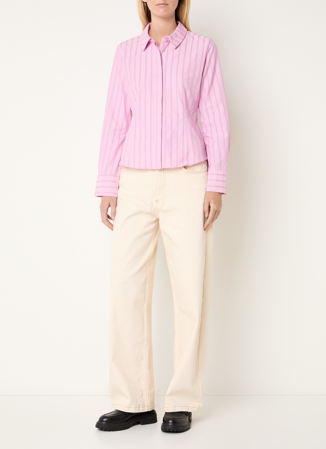 Modström Starlee blouse met streepprint - voorkant 2 roze