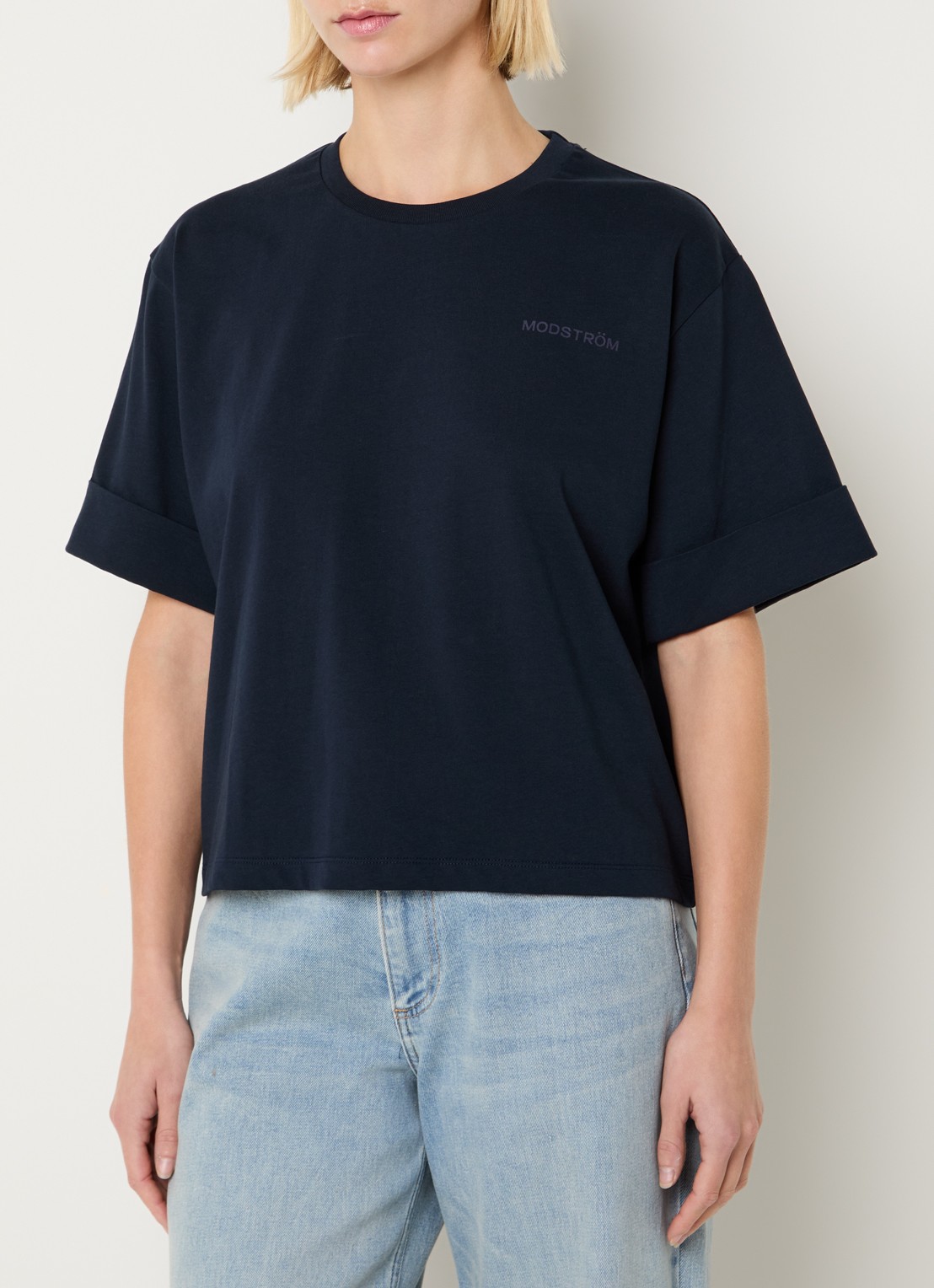 Modström T-shirt met logo - detail 4 donkerblauw