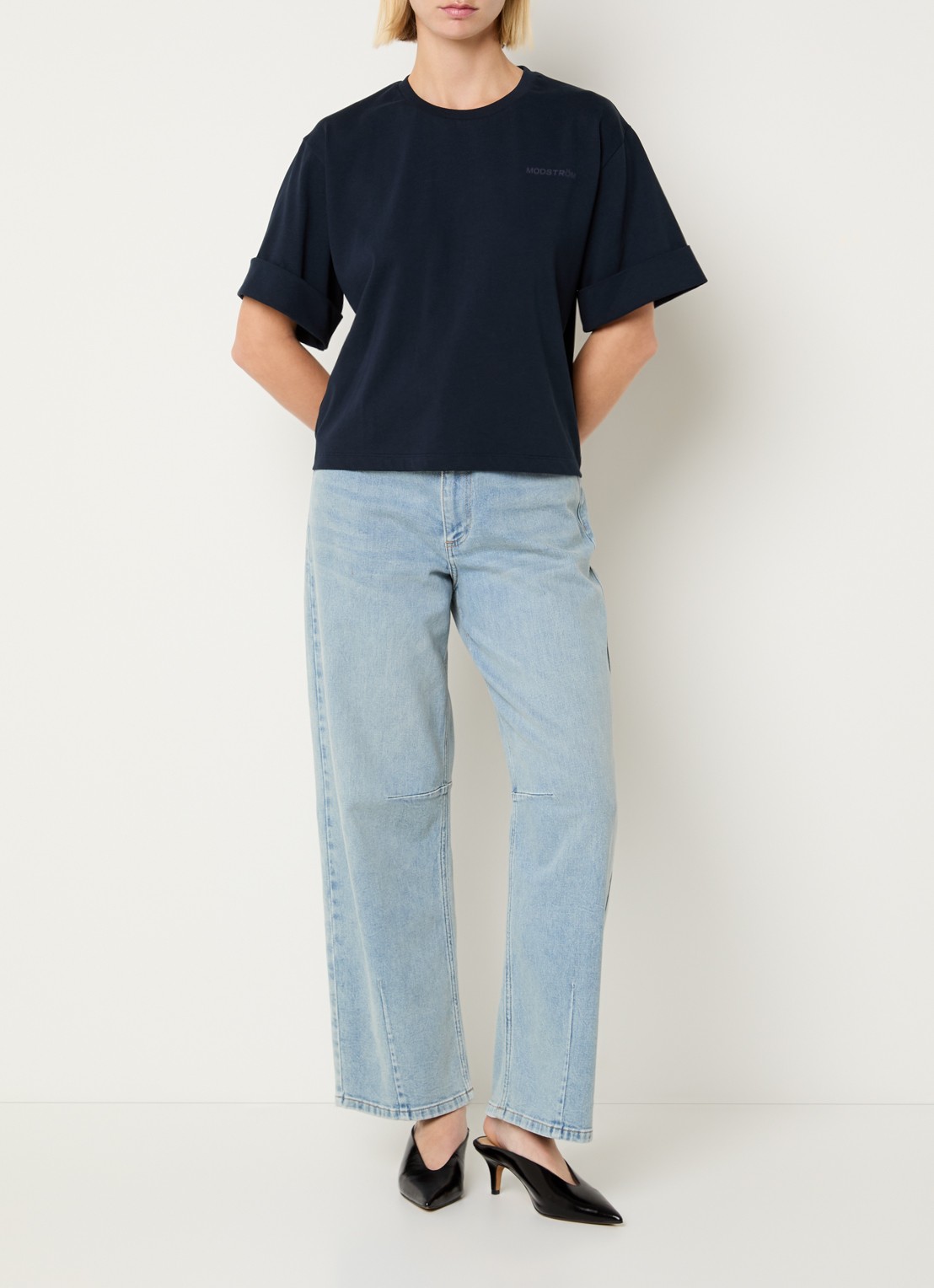 Modström T-shirt met logo - voorkant 3 donkerblauw