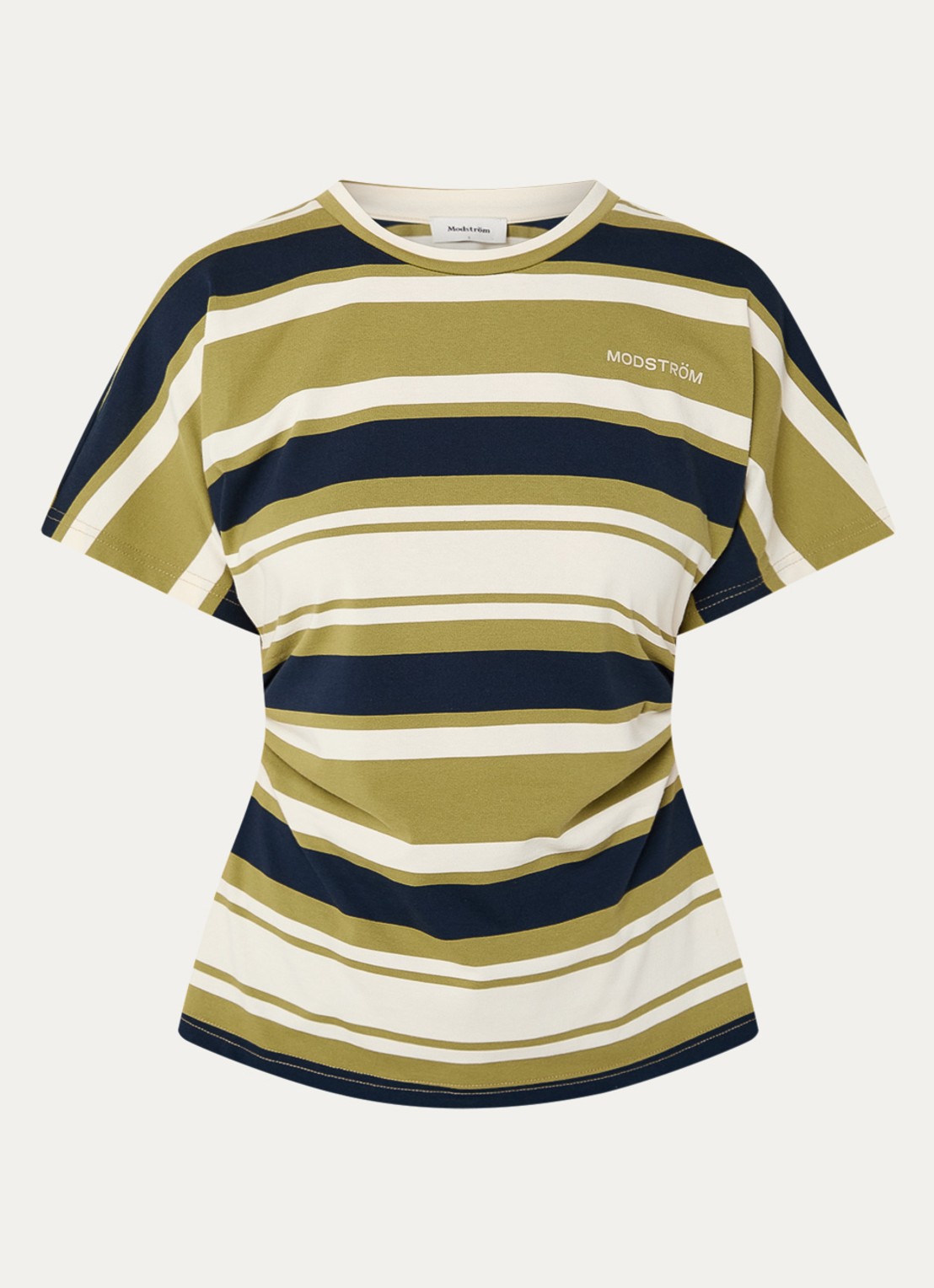 Modström T-shirt met streepprint - voorkant 3 mosgroen