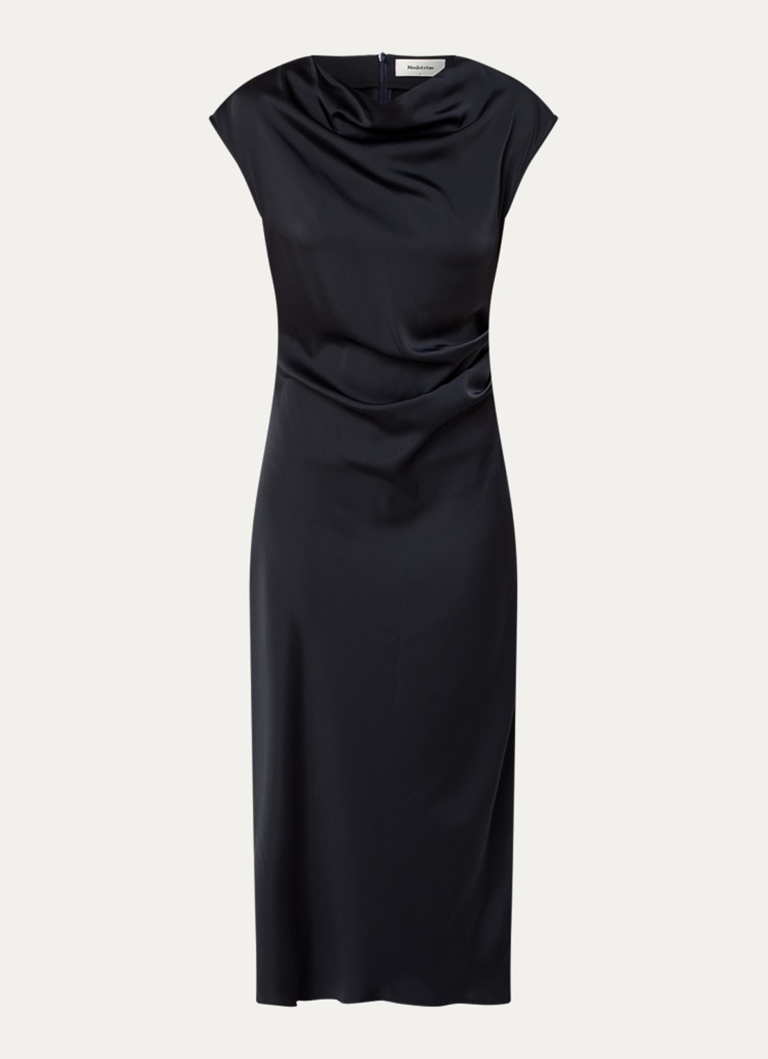 Modström Tailor midi jurk van satijn met split - voorkant donkerblauw