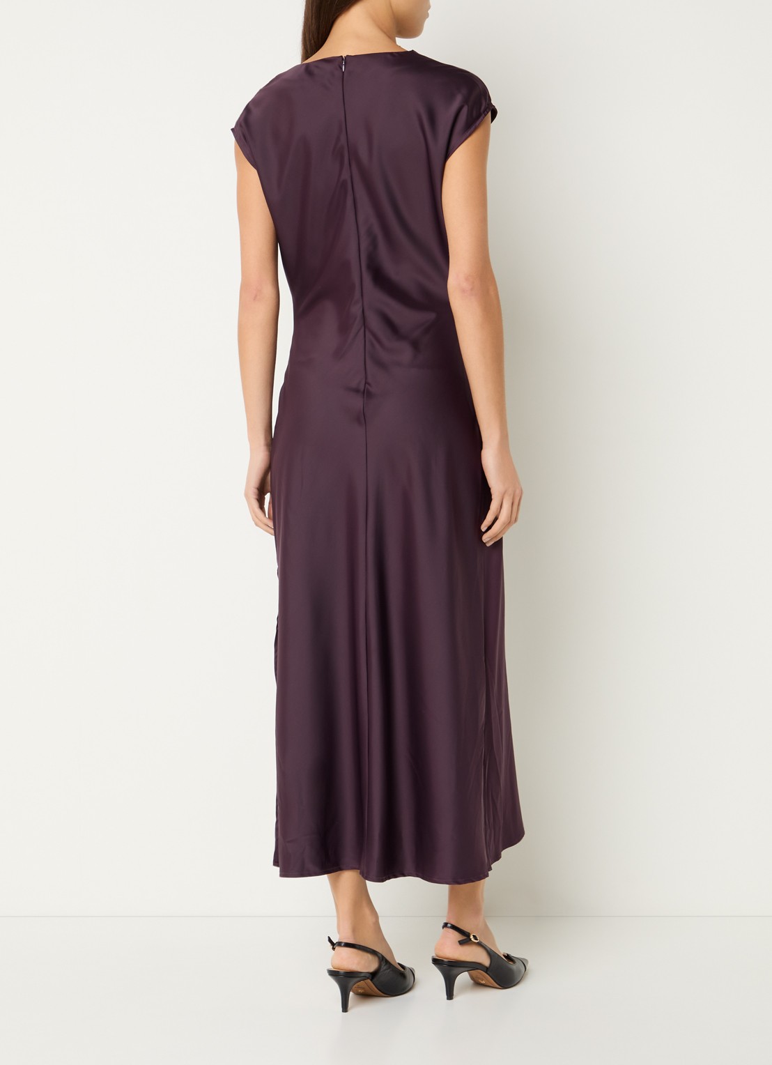 Modström Tailor midi jurk van satijn met split - achterkant aubergine