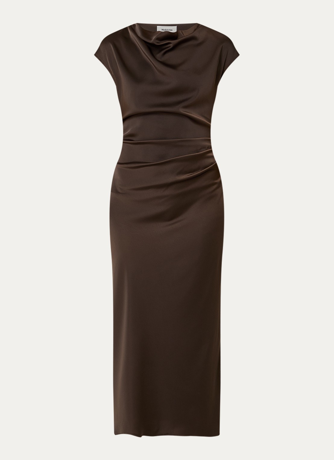 Modström Tailor midi jurk van satijn met split - voorkant 3 seal brown-05508