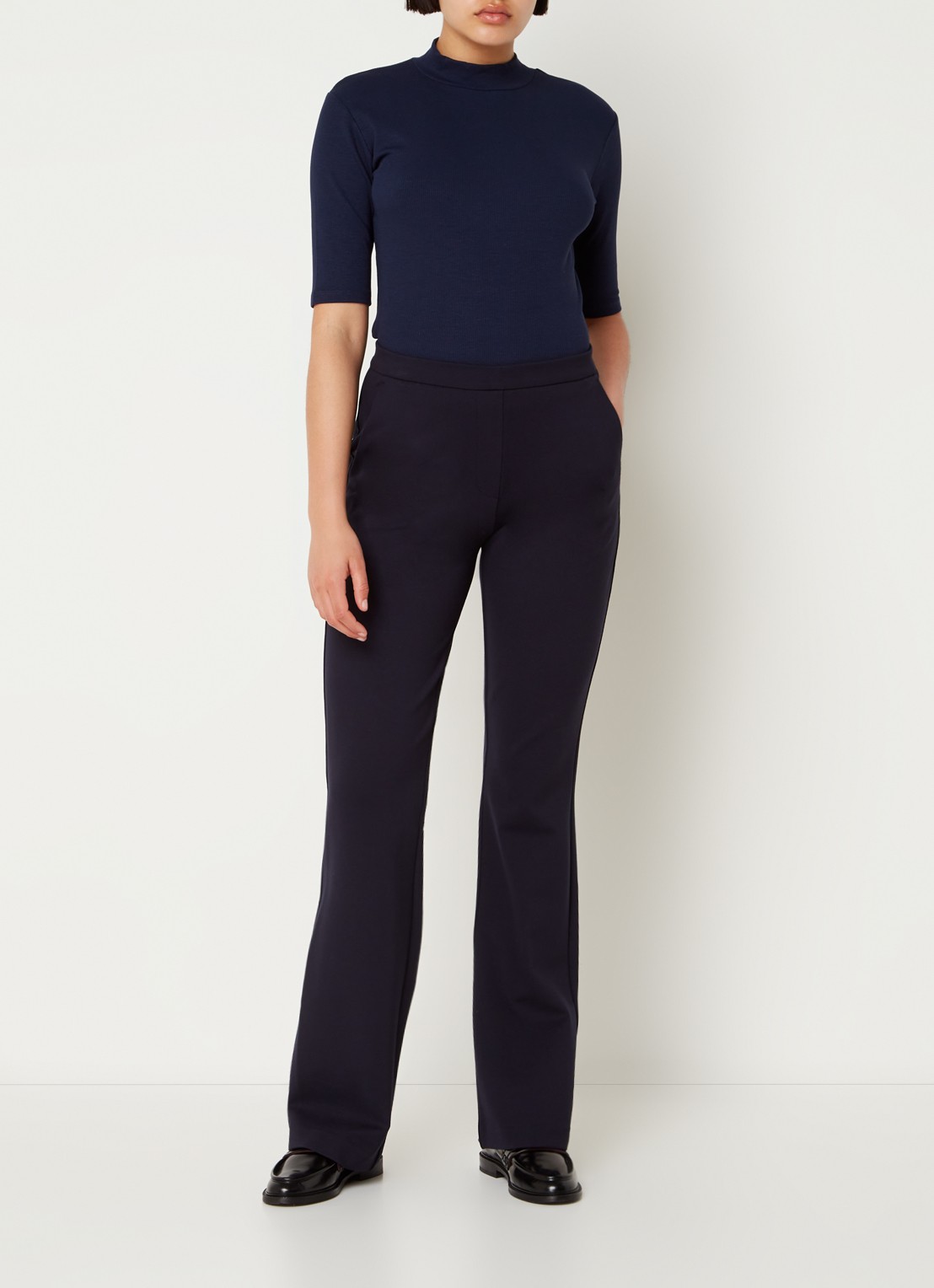 Modström Tanny high waist flared fit broek met stretch - voorkant 3 blauwgrijs