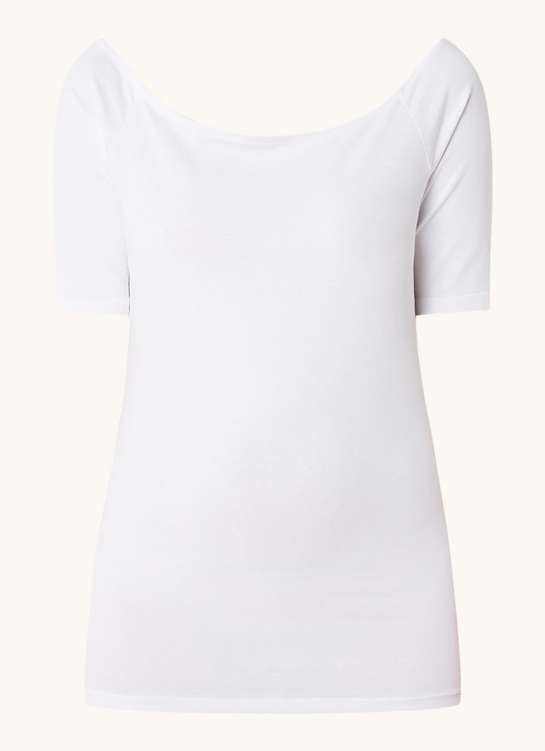 Modström Tansy top met boothals en stretch - voorkant wit