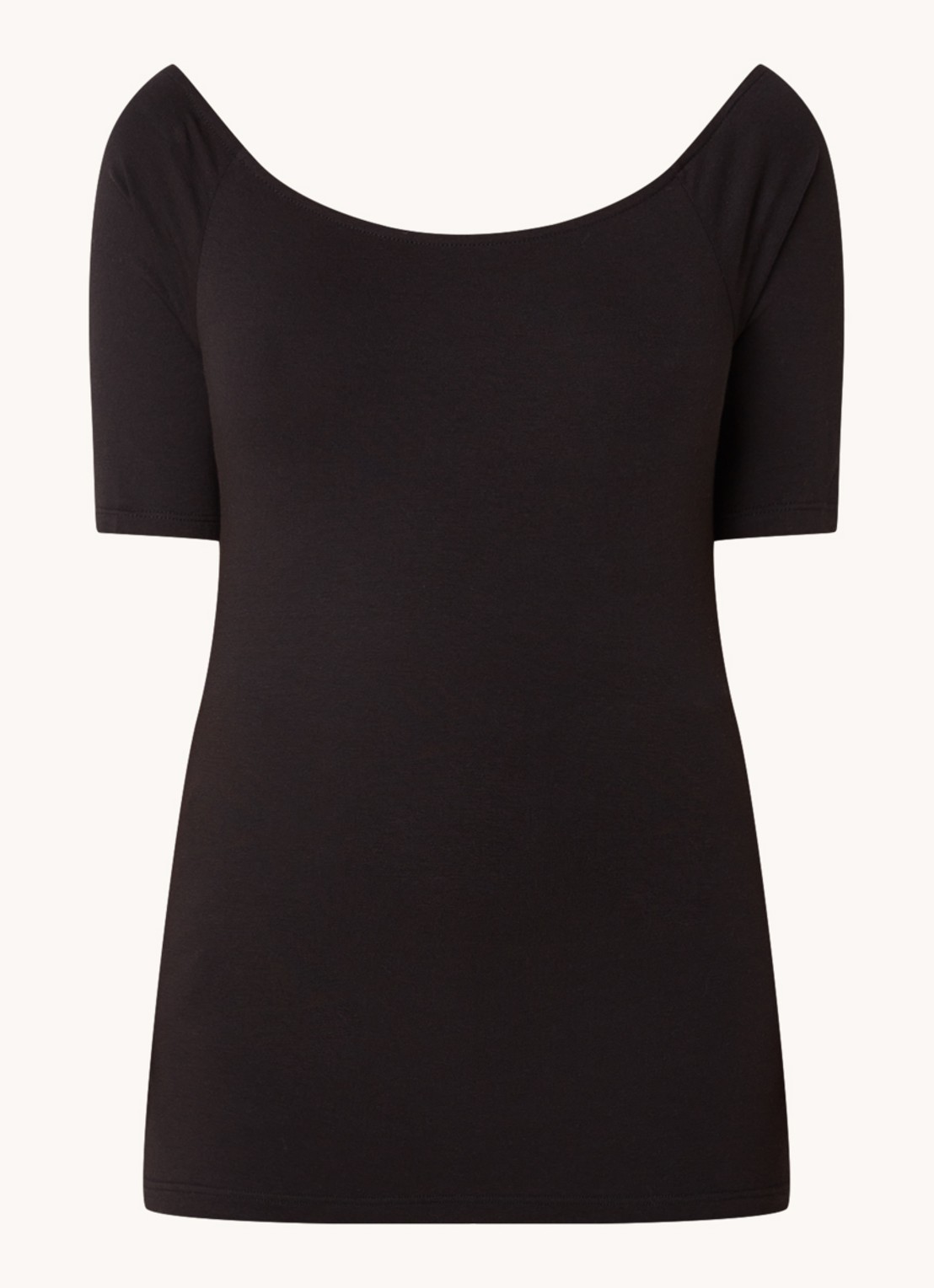 Modström Tansy top met boothals en stretch - voorkant zwart