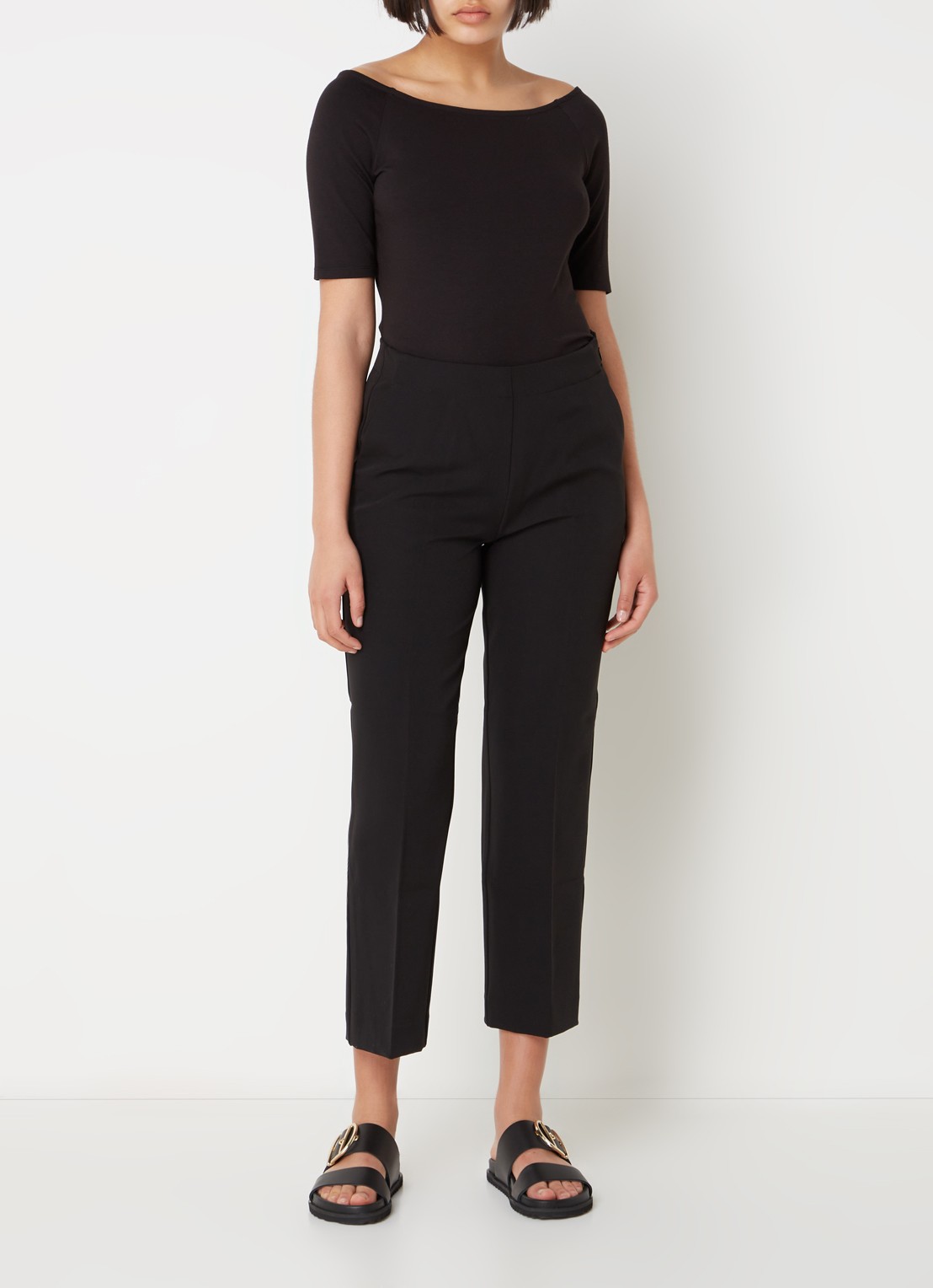 Modström Tansy top met boothals en stretch - voorkant 2 zwart
