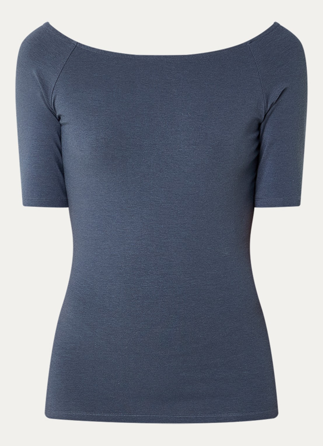 Modström Tansy top met boothals en stretch - voorkant 2 staalblauw