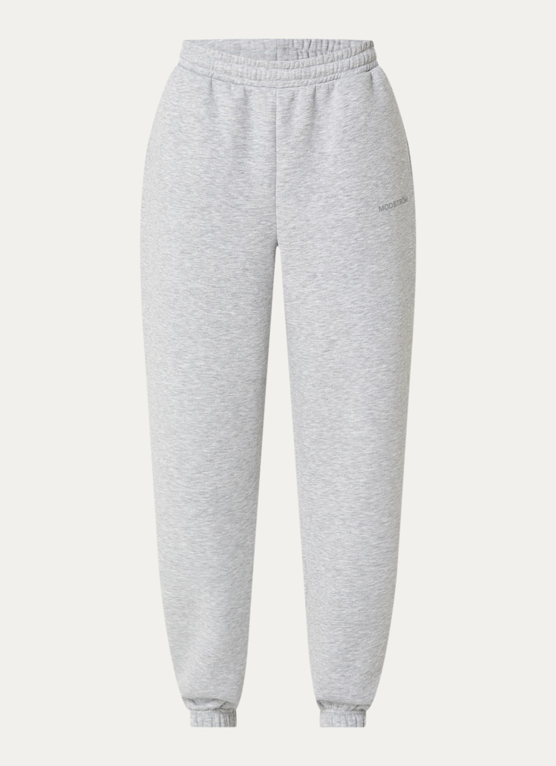 Modström Tia high waist tapered fit joggingbroek met logo en steekzakken - voorkant grijsmele