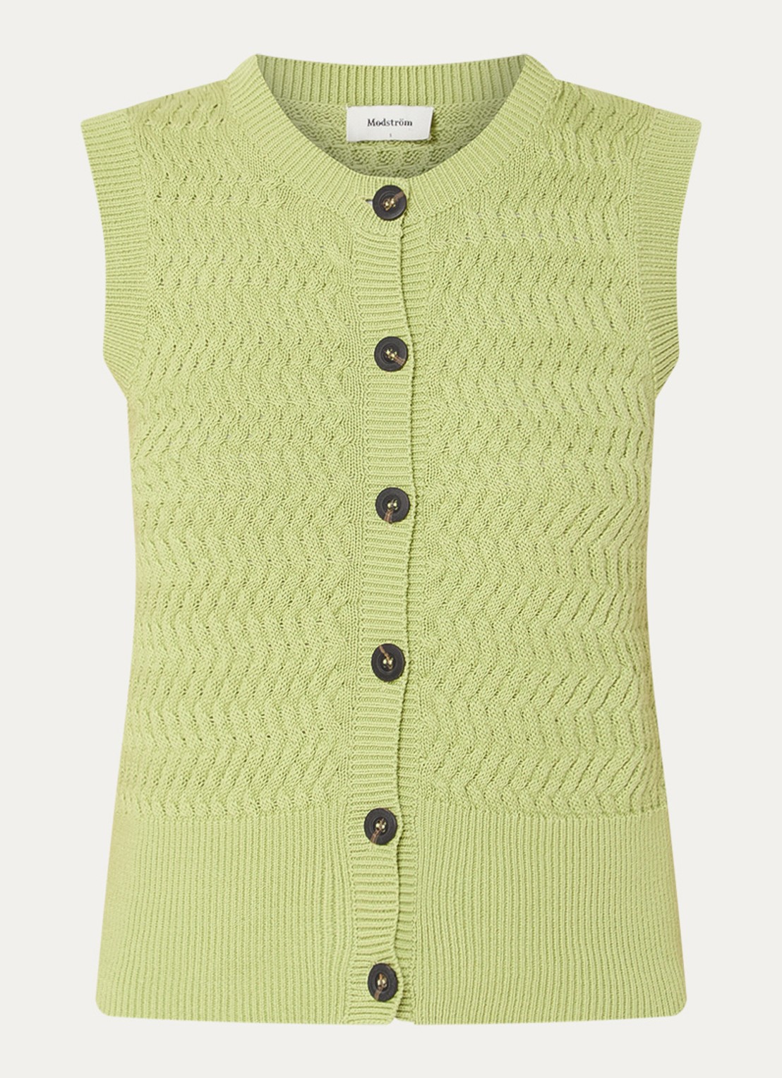 Modström Ulva ribgebreid vest  - voorkant 3 lichtgroen