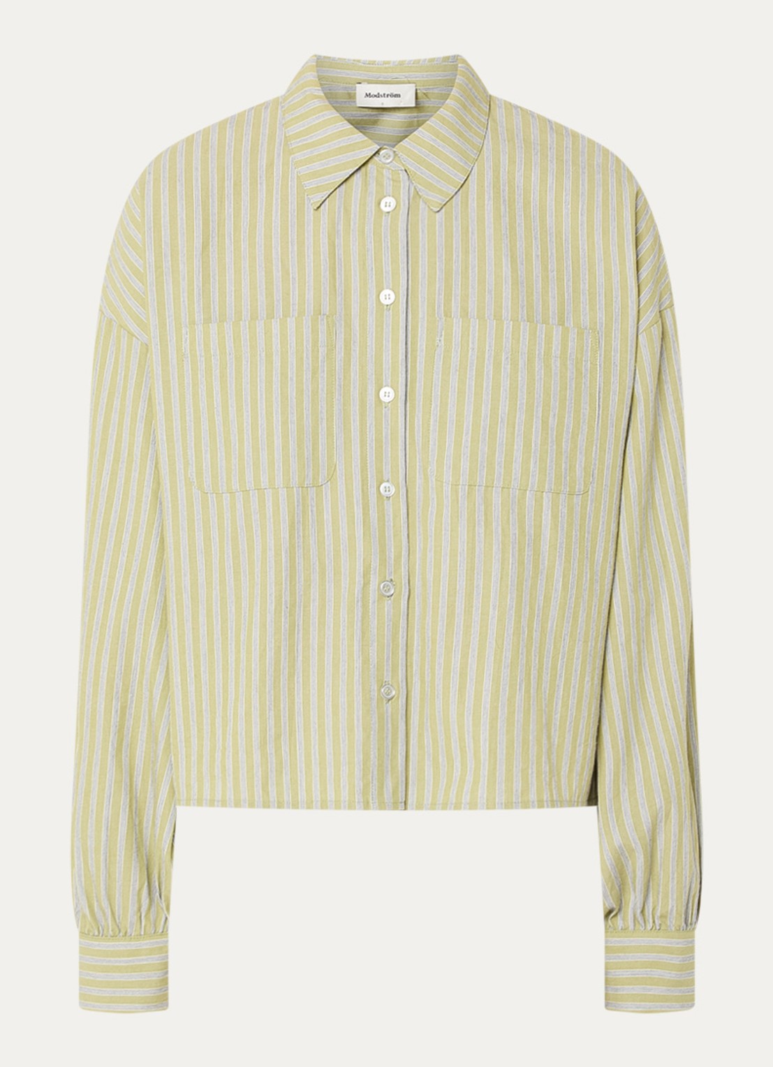 Modström Umeko blouse met streepprint - voorkant 2 lichtgroen