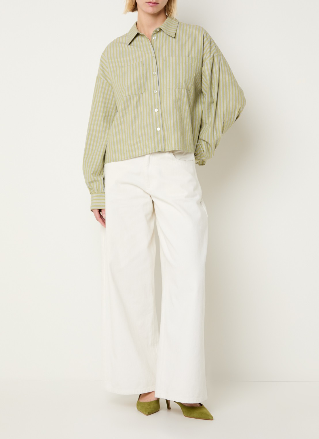Modström Umeko blouse met streepprint - voorkant 3 lichtgroen