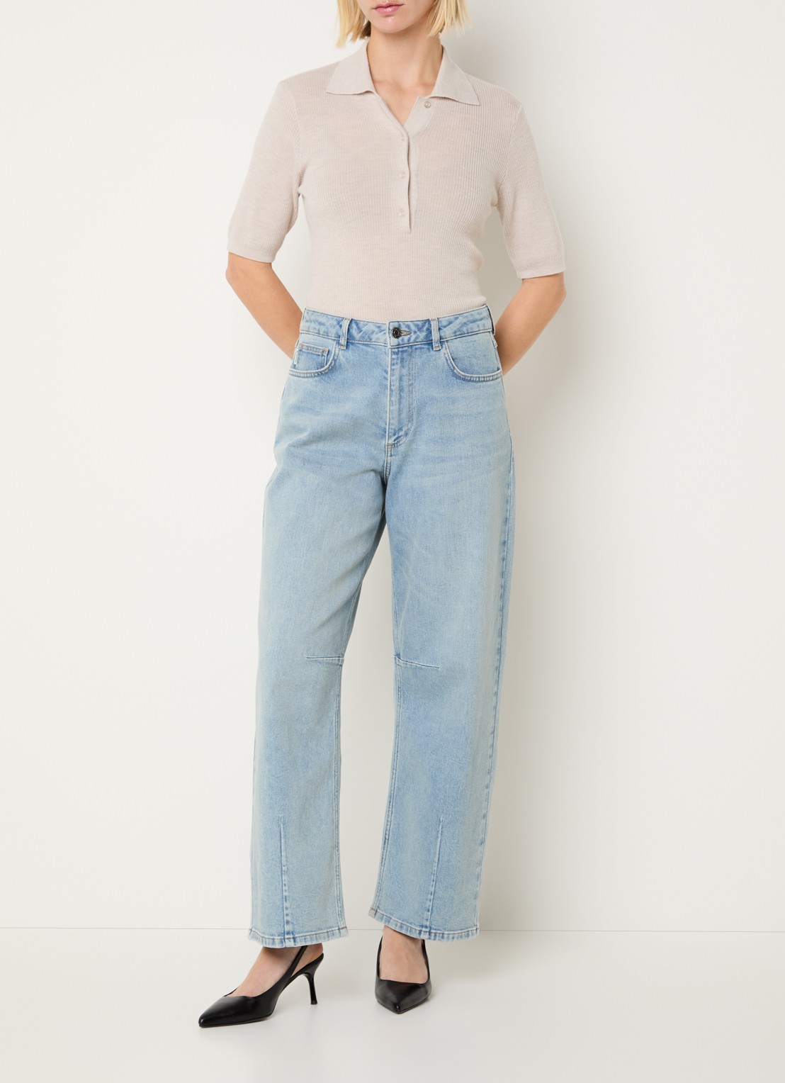 Modström Unji high waist loose fit jeans met lichte wassing - voorkant 3 indigo