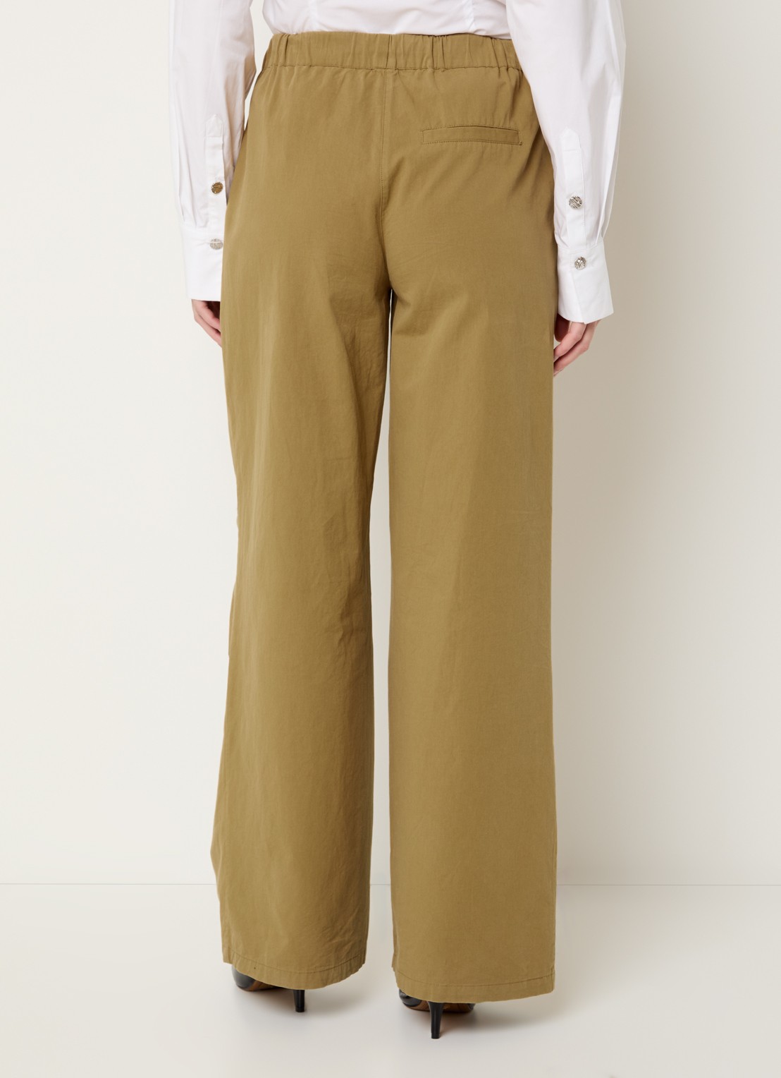 Modström Urania high waist loose fit broek met steekzakken - achterkant 4 khaki