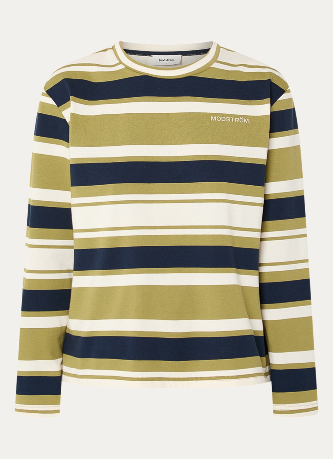 Modström Urban long sleeve met streepprint - voorkant mosgroen