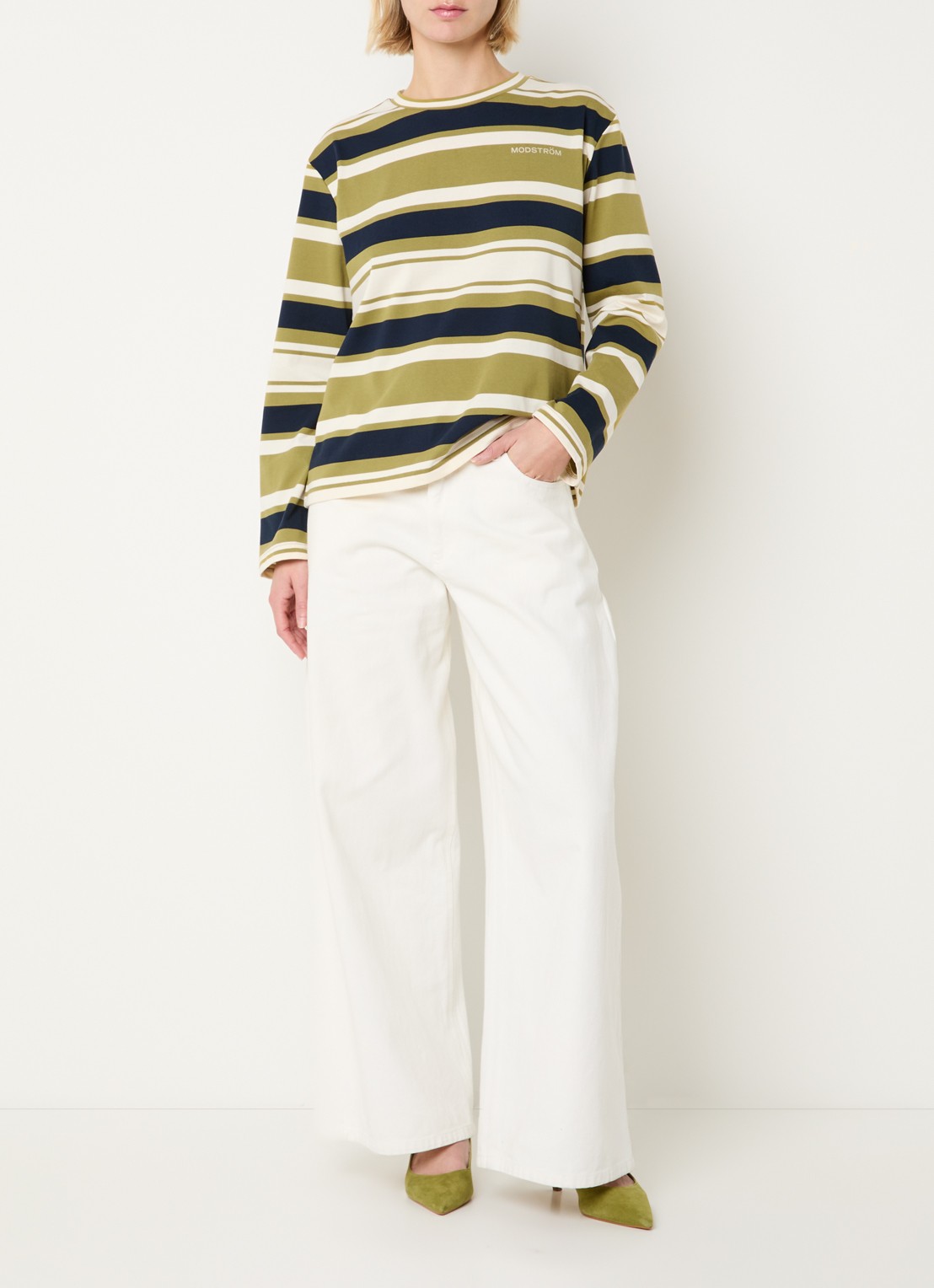 Modström Urban long sleeve met streepprint - voorkant 2 mosgroen