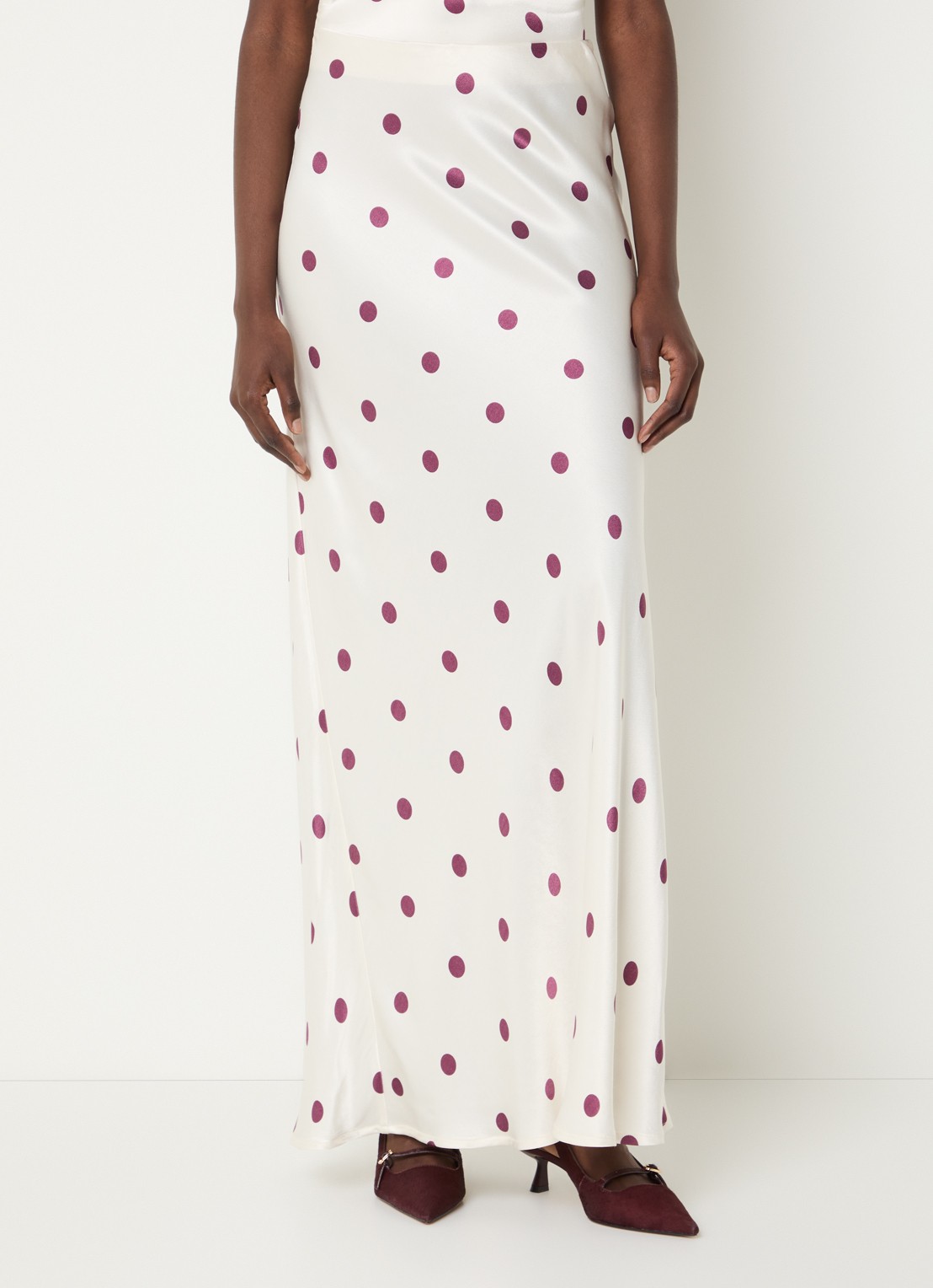 Modström Vanja maxi rok van satijn met stippenprint - detail 3 ivoor