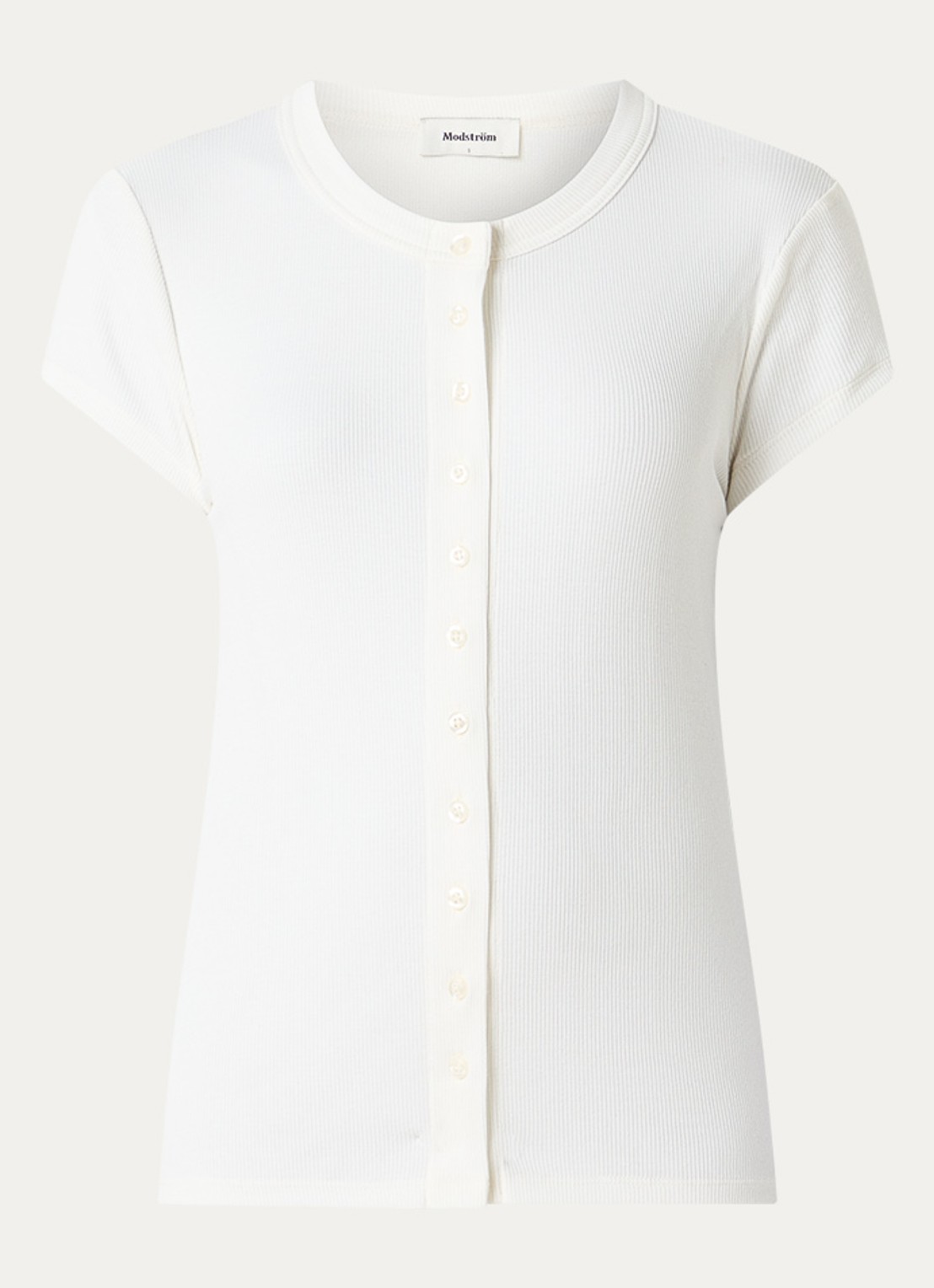 Modström Vilson T-shirt met ribstructuur - voorkant gebroken wit